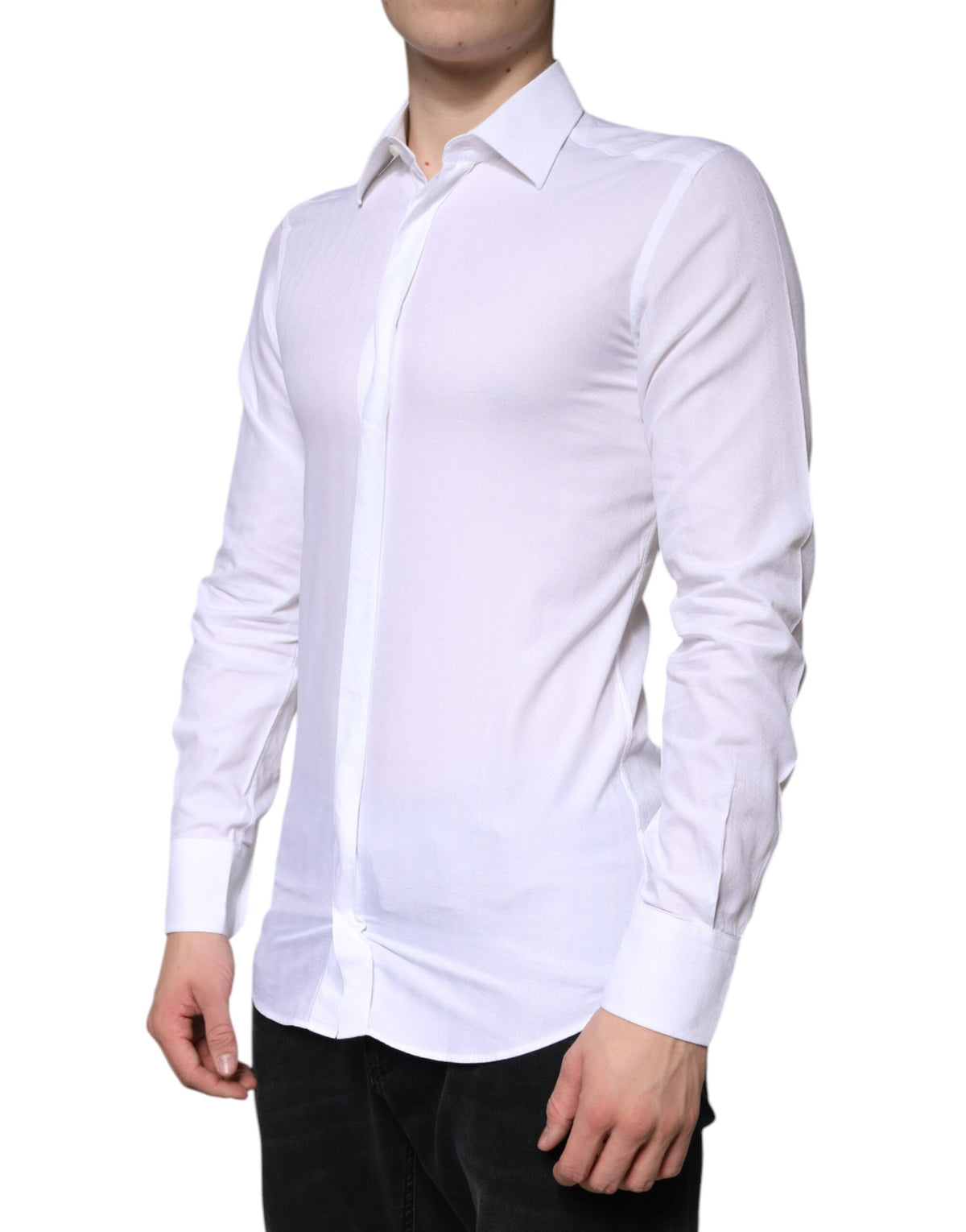 Dolce & Gabbana White Cotton Formal Men GOLD Dress Men's Shirt (Pre-Owned)