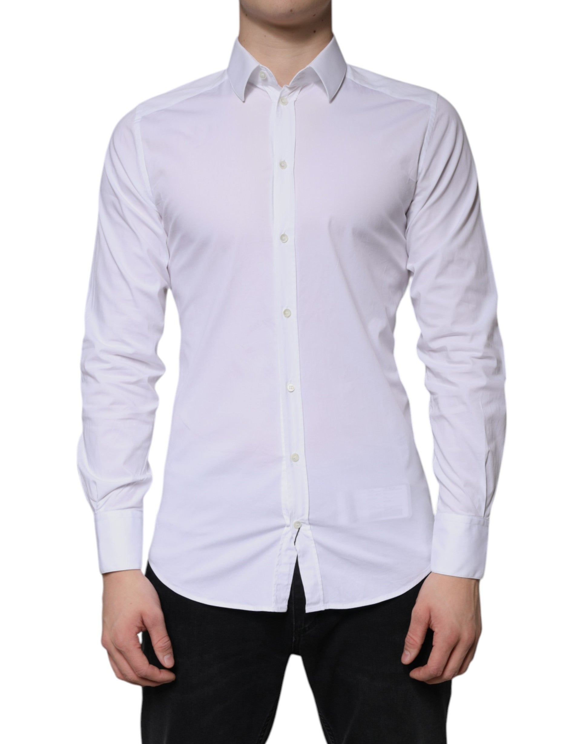 Dolce & Gabbana White Cotton Formal Men GOLD Dress Men's Shirt (Pre-Owned)
