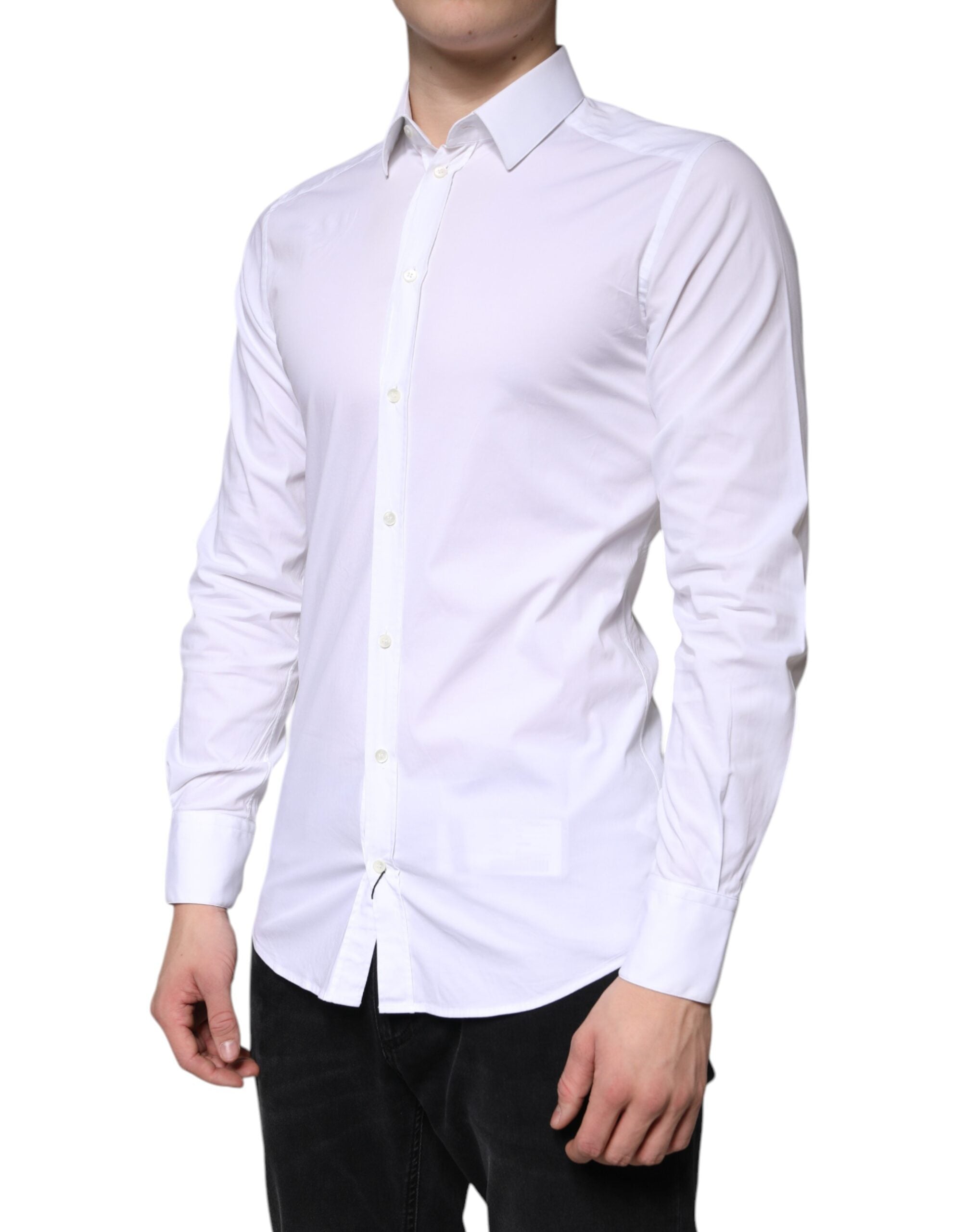 Dolce & Gabbana White Cotton Formal Men GOLD Dress Men's Shirt (Pre-Owned)