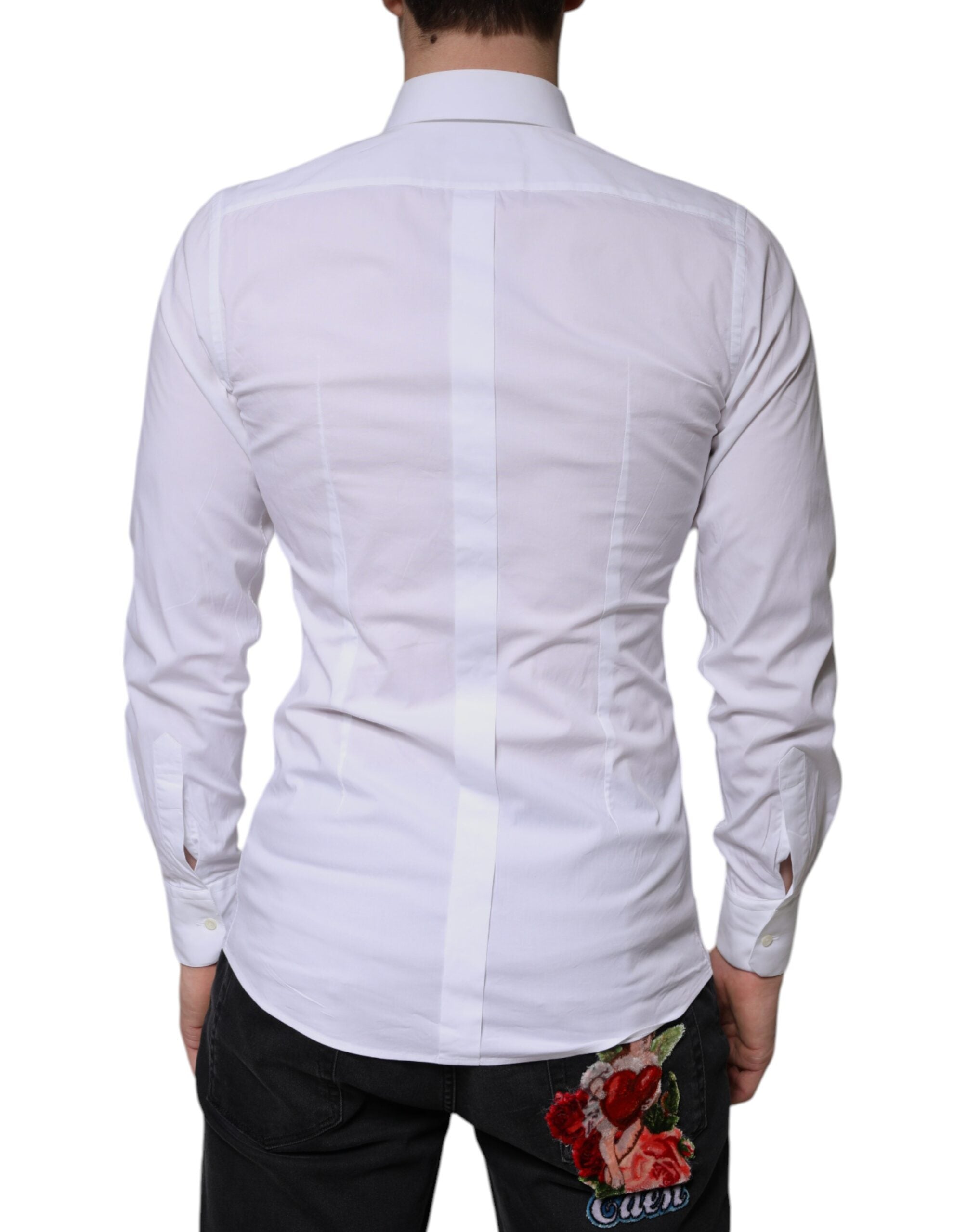 Dolce & Gabbana White Cotton Formal Men GOLD Dress Men's Shirt (Pre-Owned)