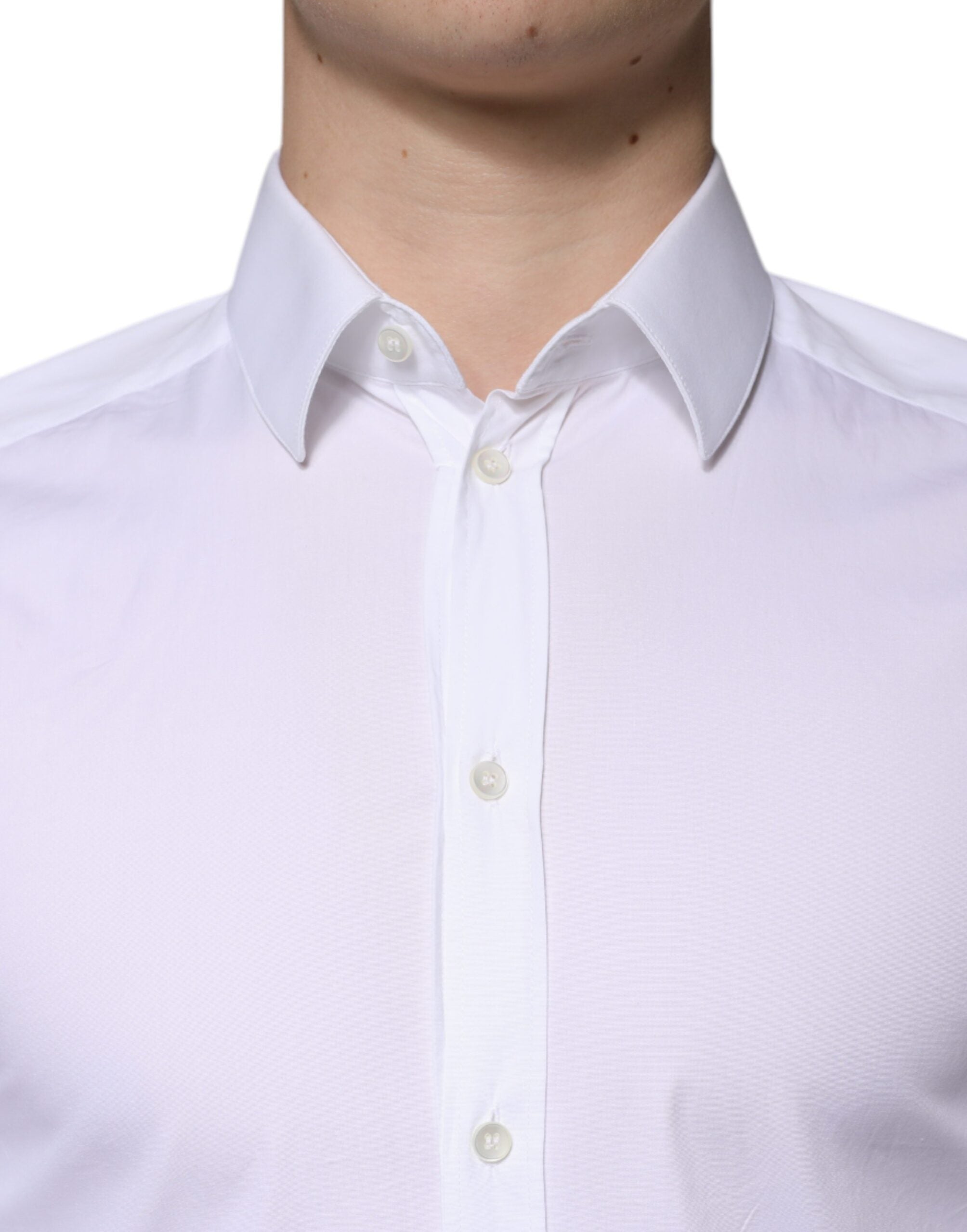 Dolce & Gabbana White Cotton Formal Men GOLD Dress Men's Shirt (Pre-Owned)