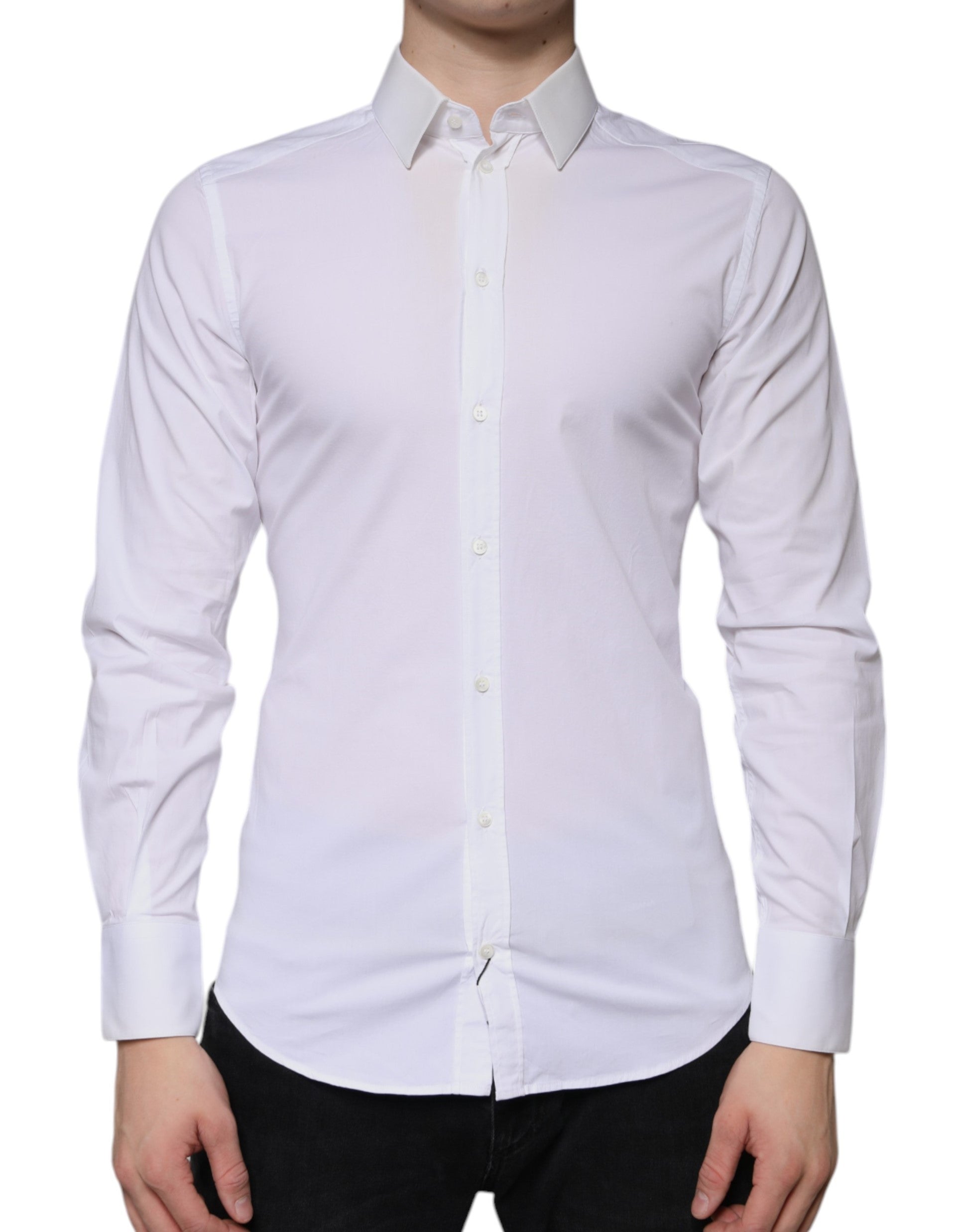 Dolce & Gabbana White Cotton Formal Men GOLD Dress Men's Shirt (Pre-Owned)
