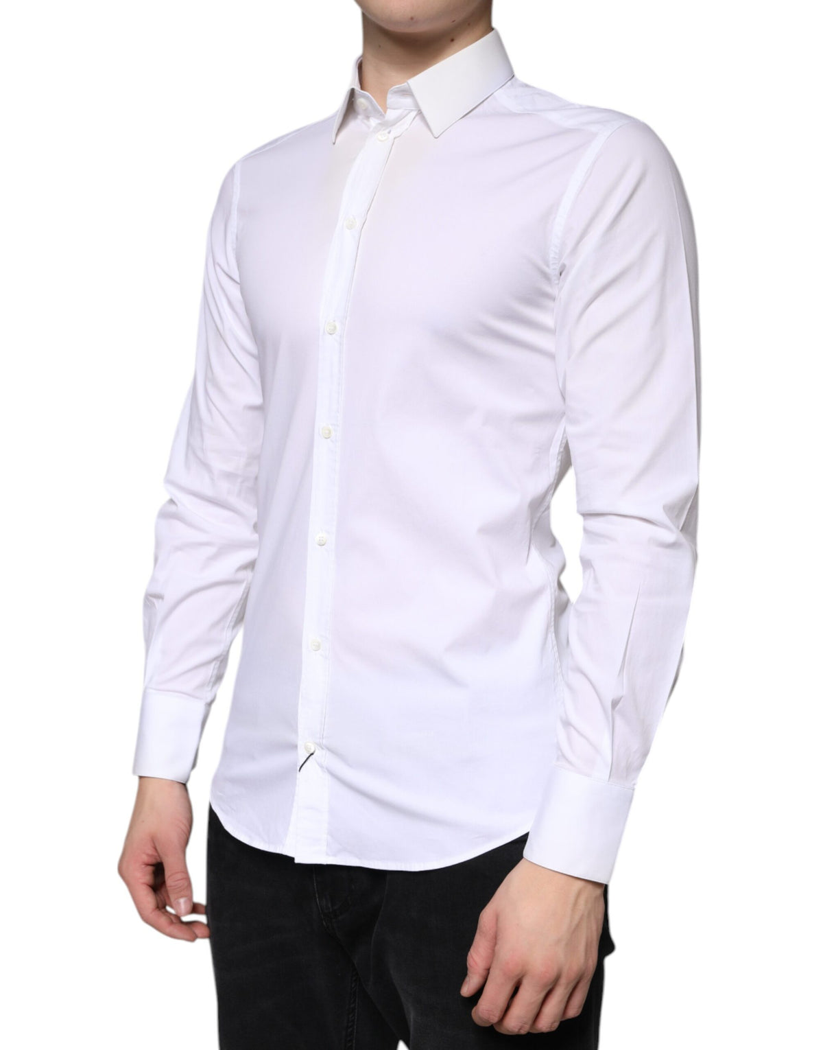Dolce & Gabbana White Cotton Formal Men GOLD Dress Men's Shirt (Pre-Owned)
