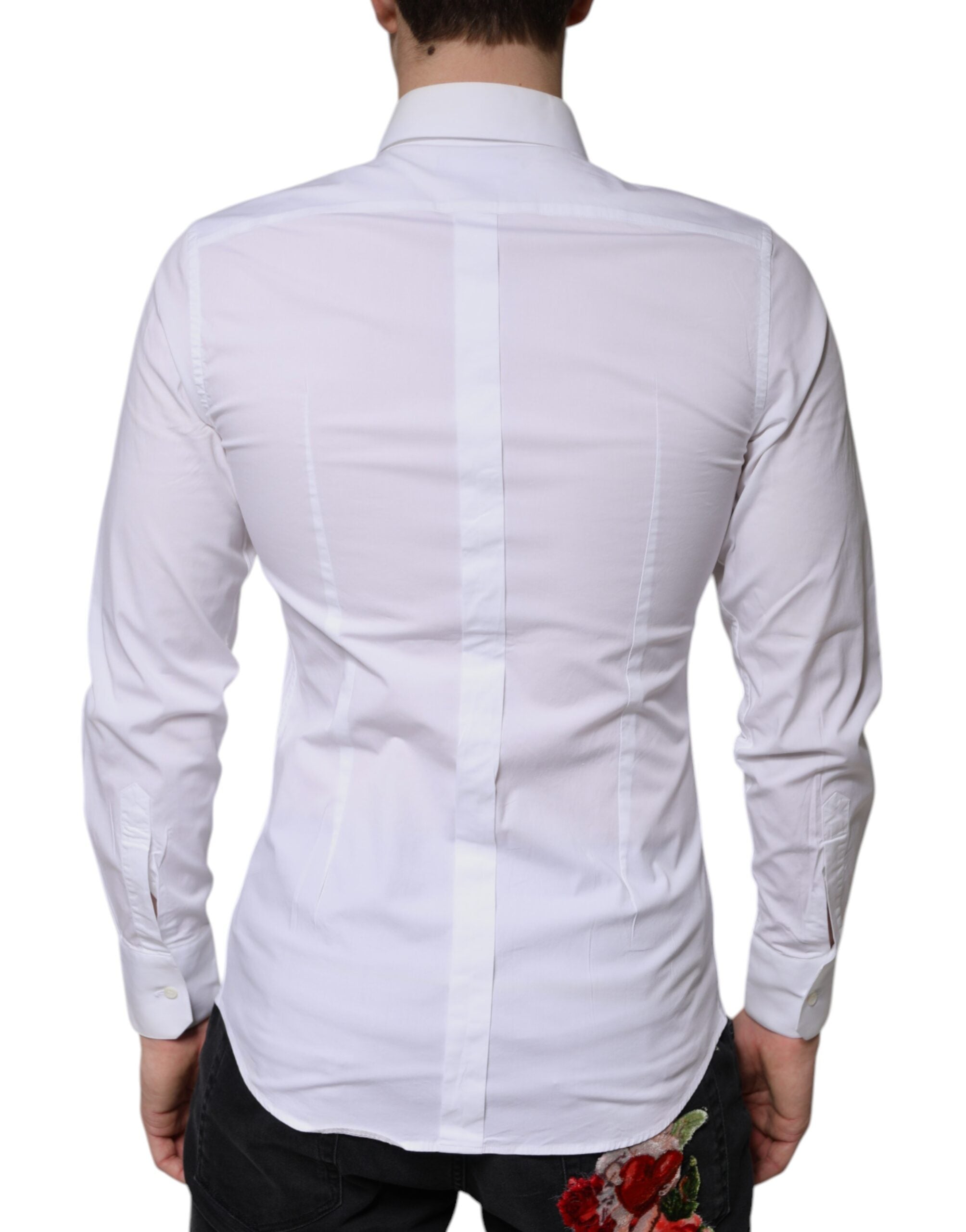 Dolce & Gabbana White Cotton Formal Men GOLD Dress Men's Shirt (Pre-Owned)