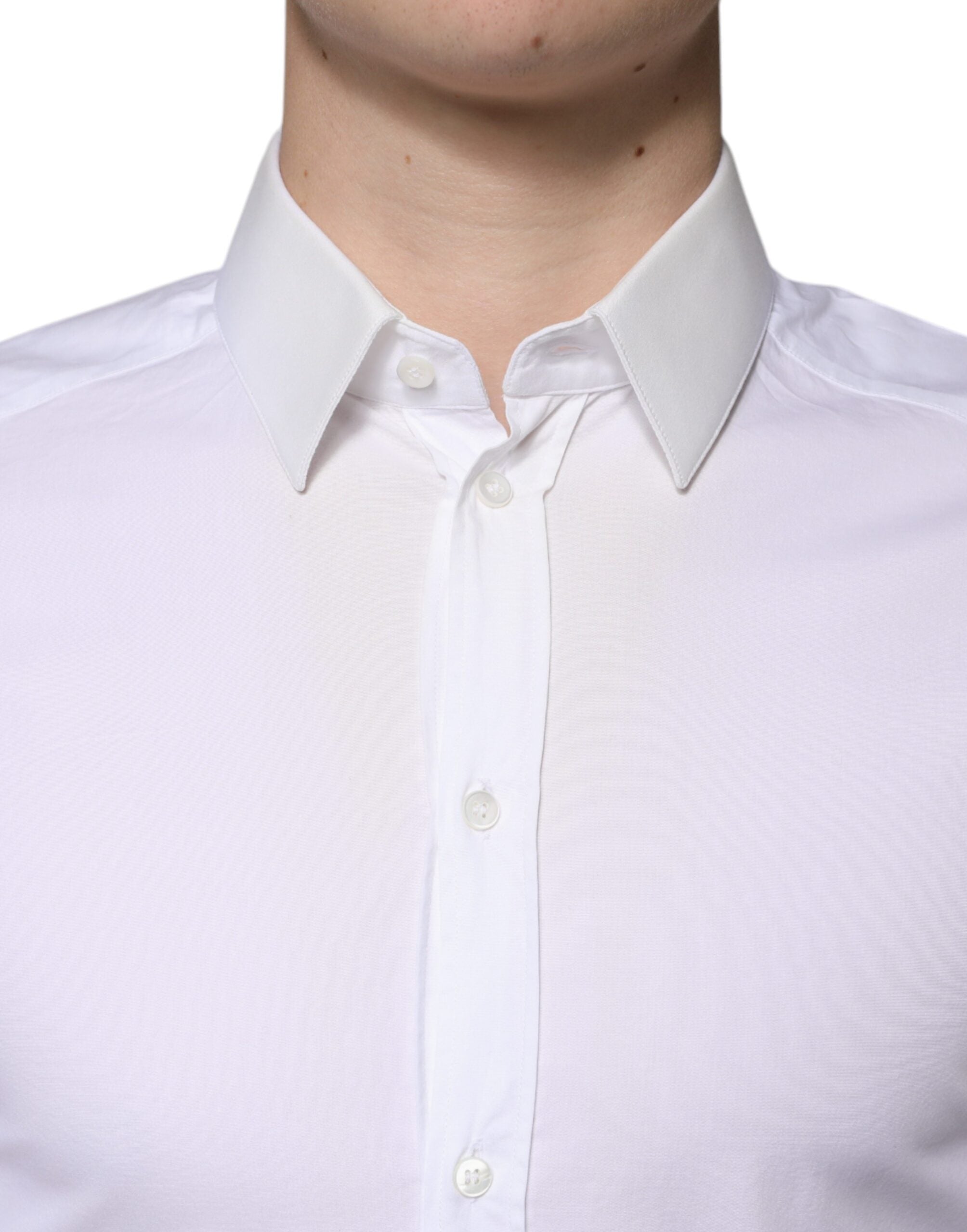 Dolce & Gabbana White Cotton Formal Men GOLD Dress Men's Shirt (Pre-Owned)