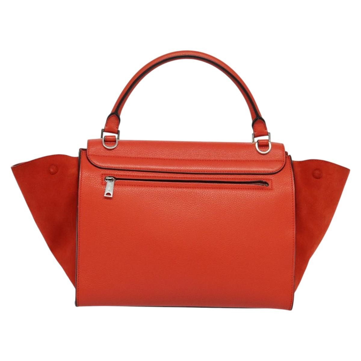 Celine Trapeze Leather With Suede Red Leather Handbag (Pre-Owned)