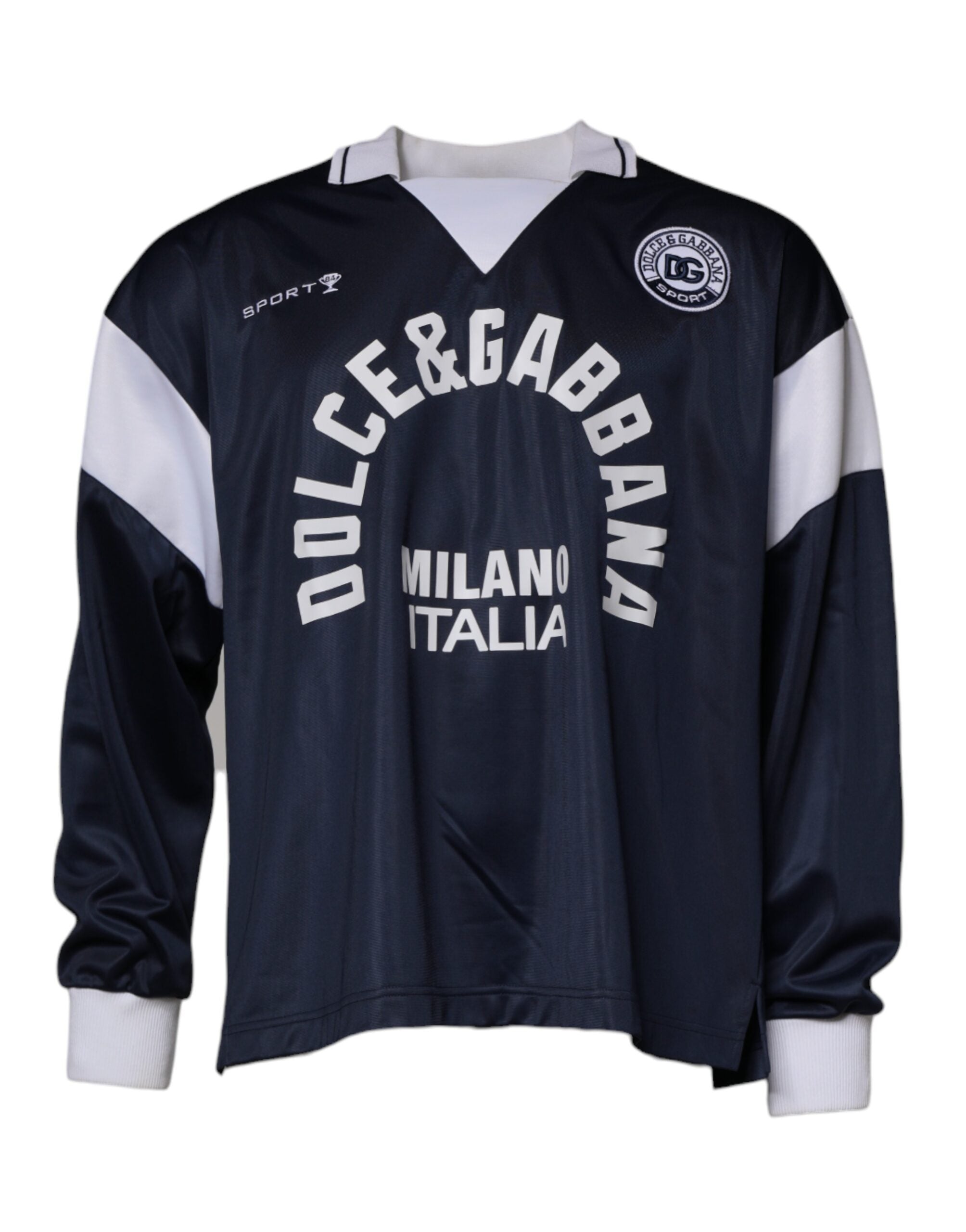 Dolce & Gabbana Blue Logo Jersey Collared Pullover Men's Sweater