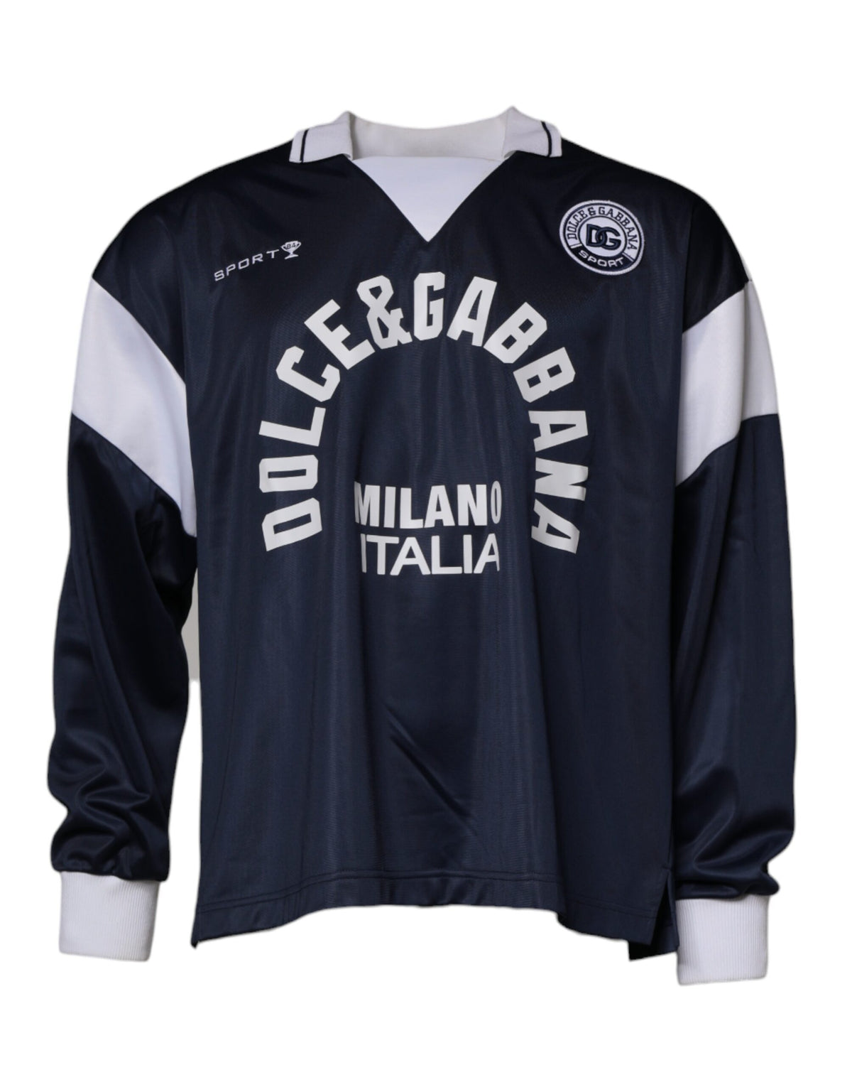 Dolce & Gabbana Blue Logo Jersey Collared Pullover Men's Sweater