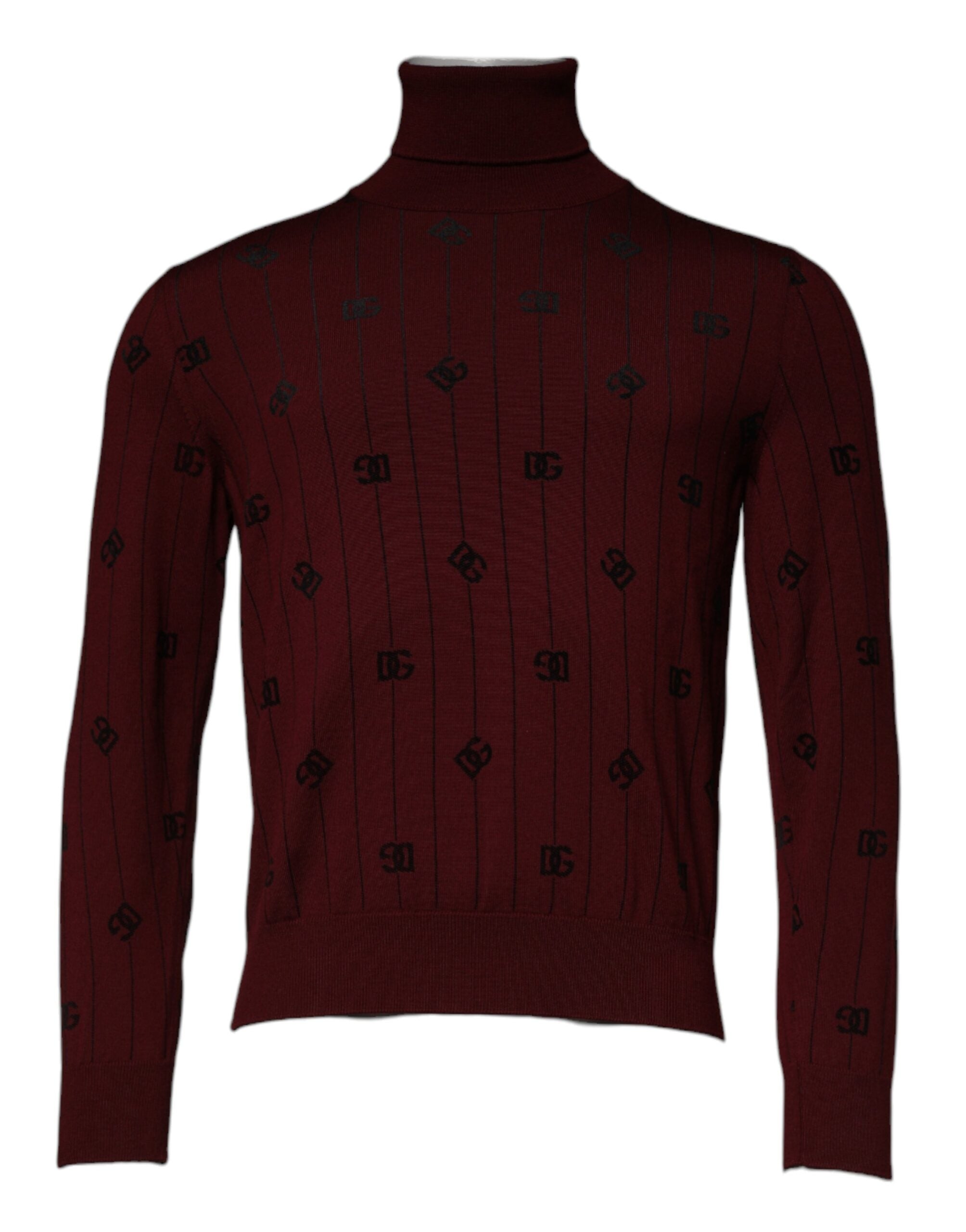 Dolce & Gabbana Maroon Monogram Turtleneck Pullover Men's Sweater