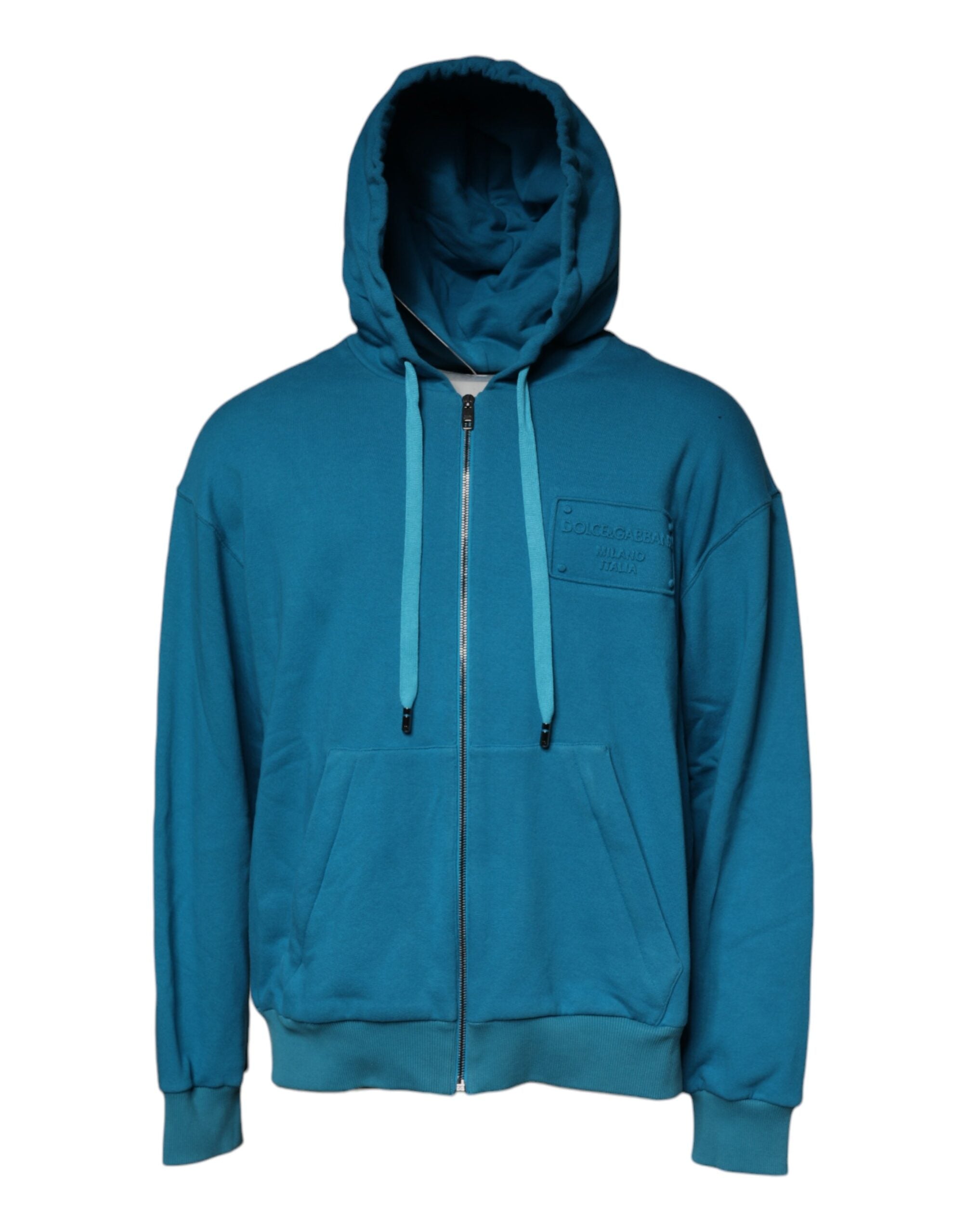 Dolce & Gabbana Blue Logo Cotton Hooded Sweatshirt Men's Sweater