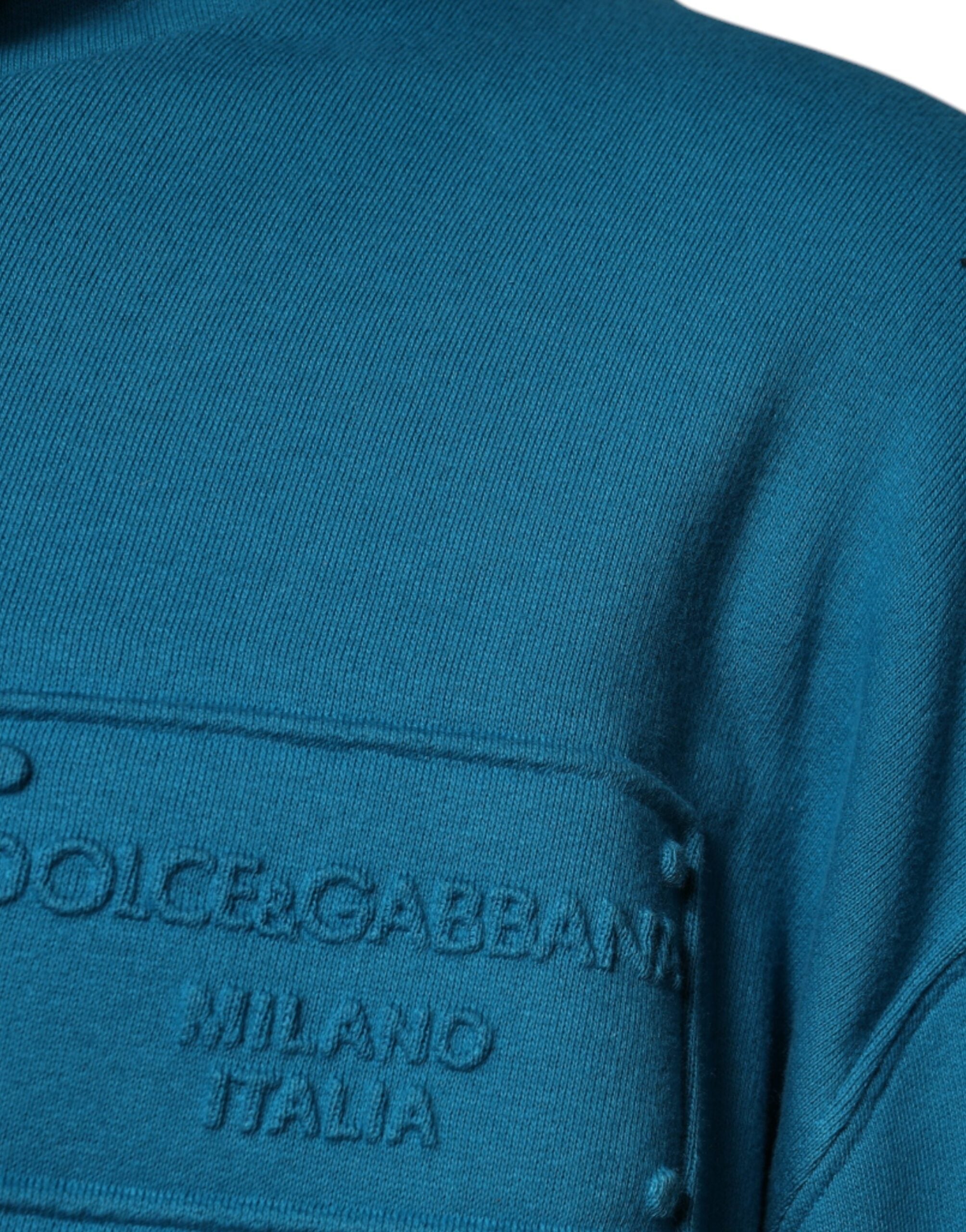 Dolce & Gabbana Blue Logo Cotton Hooded Sweatshirt Men's Sweater