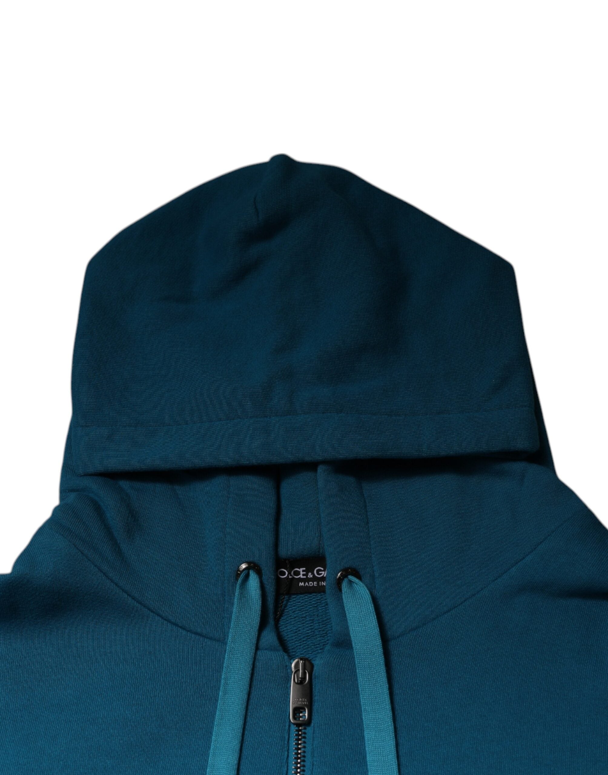 Dolce & Gabbana Blue Logo Cotton Hooded Sweatshirt Men's Sweater