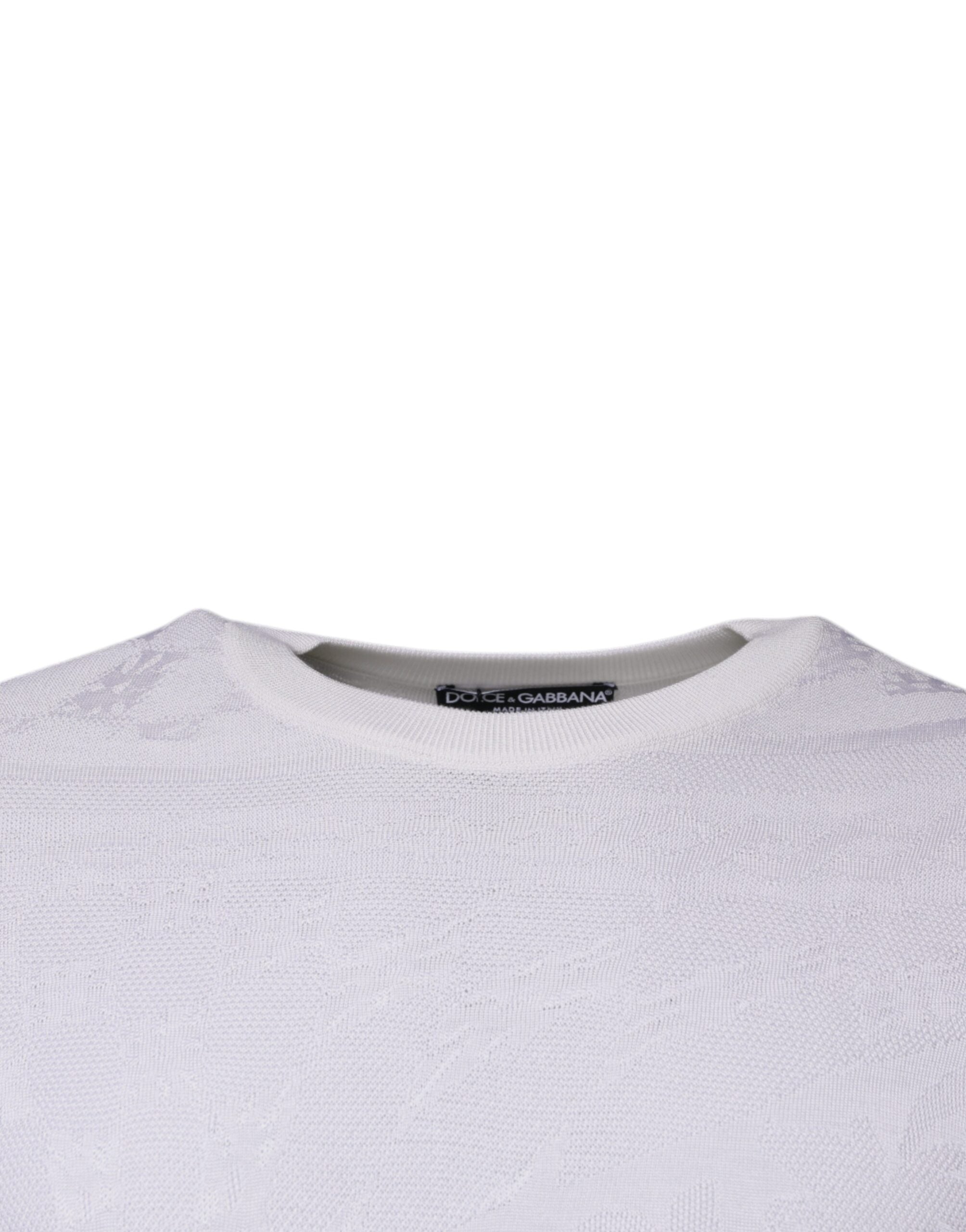 Dolce & Gabbana White Silk Crew Neck Men Pullover Men's Sweater