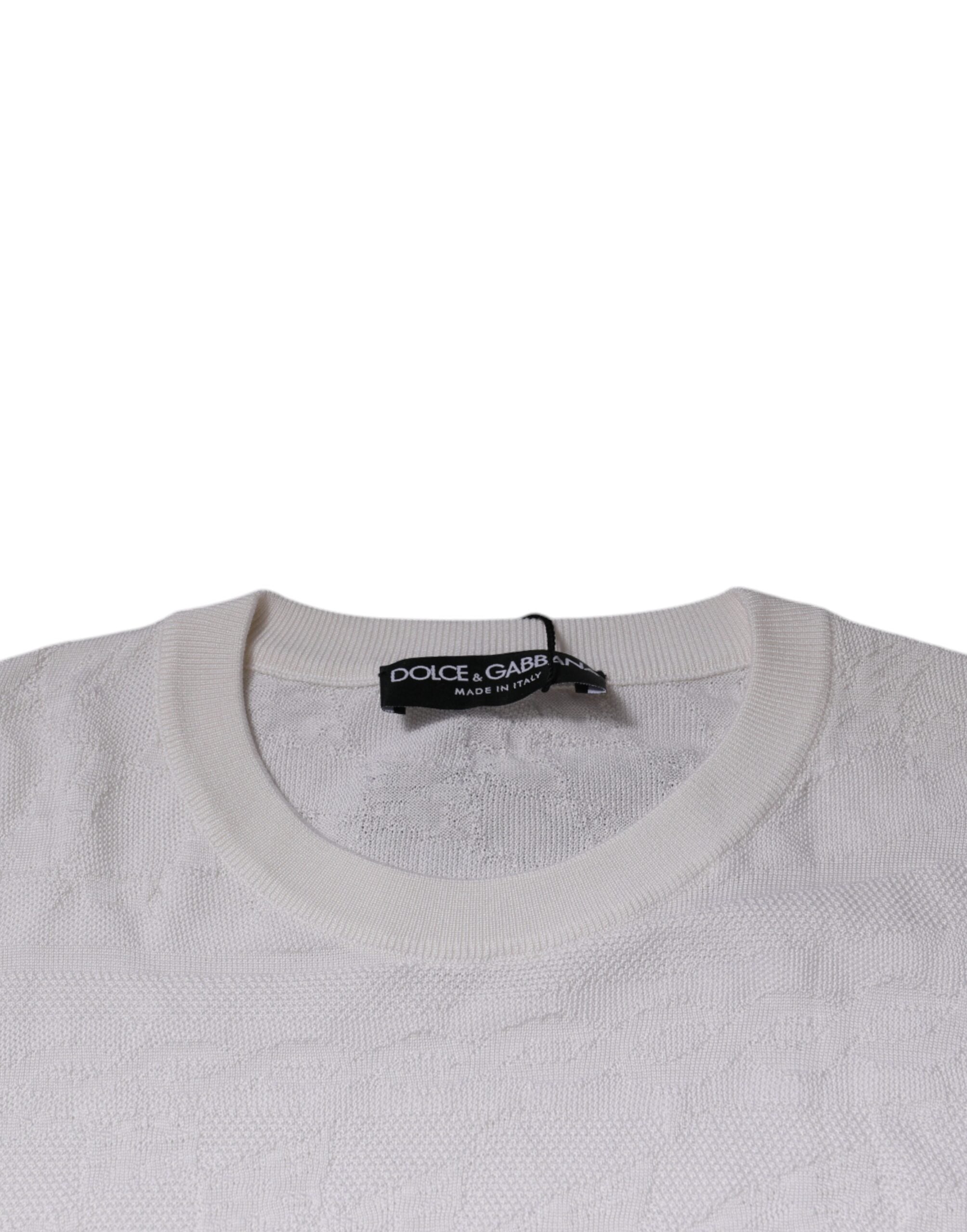 Dolce & Gabbana White Silk Crew Neck Men Pullover Men's Sweater