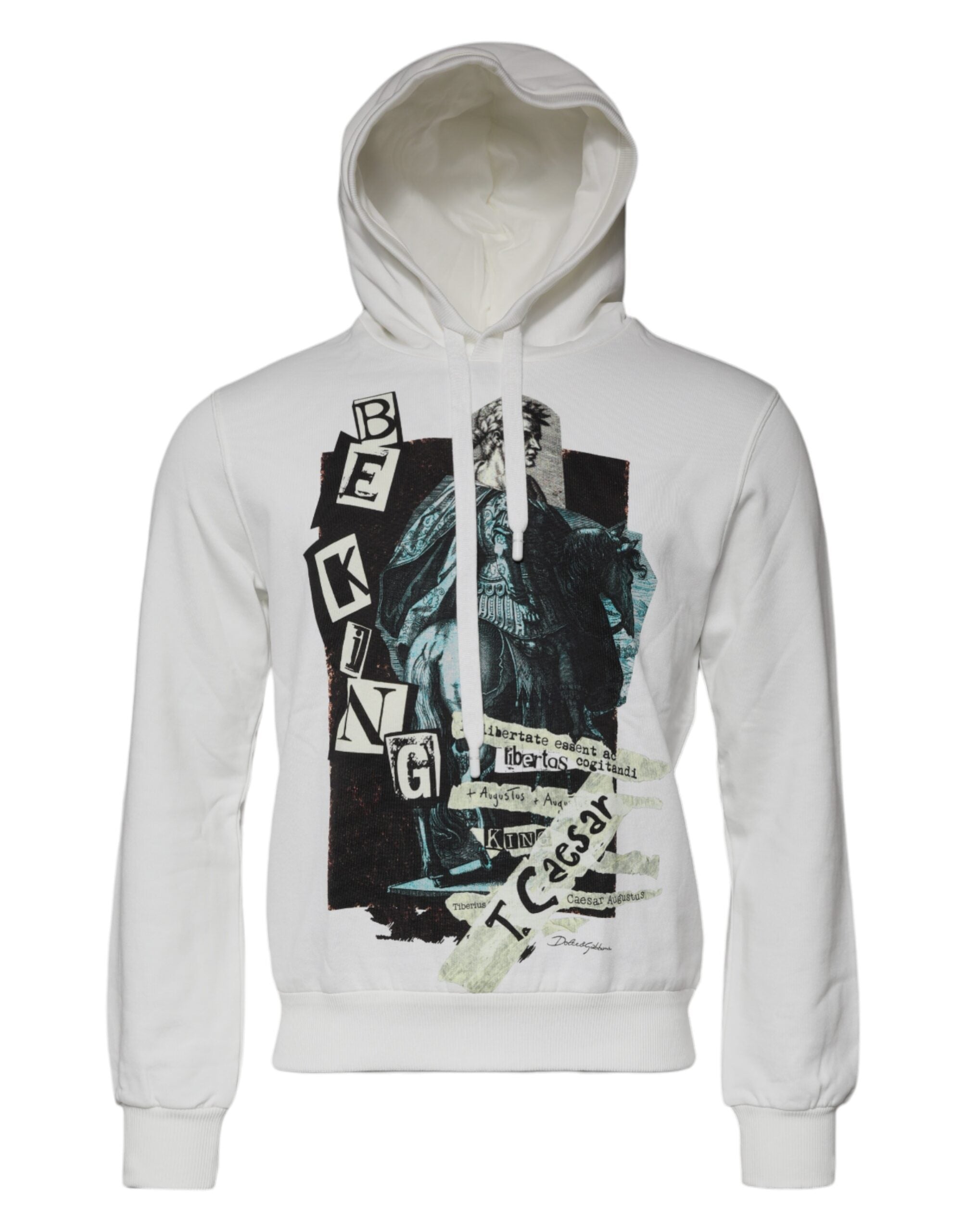 Dolce & Gabbana White Caesar Cotton Hooded Pullover Men's Sweater