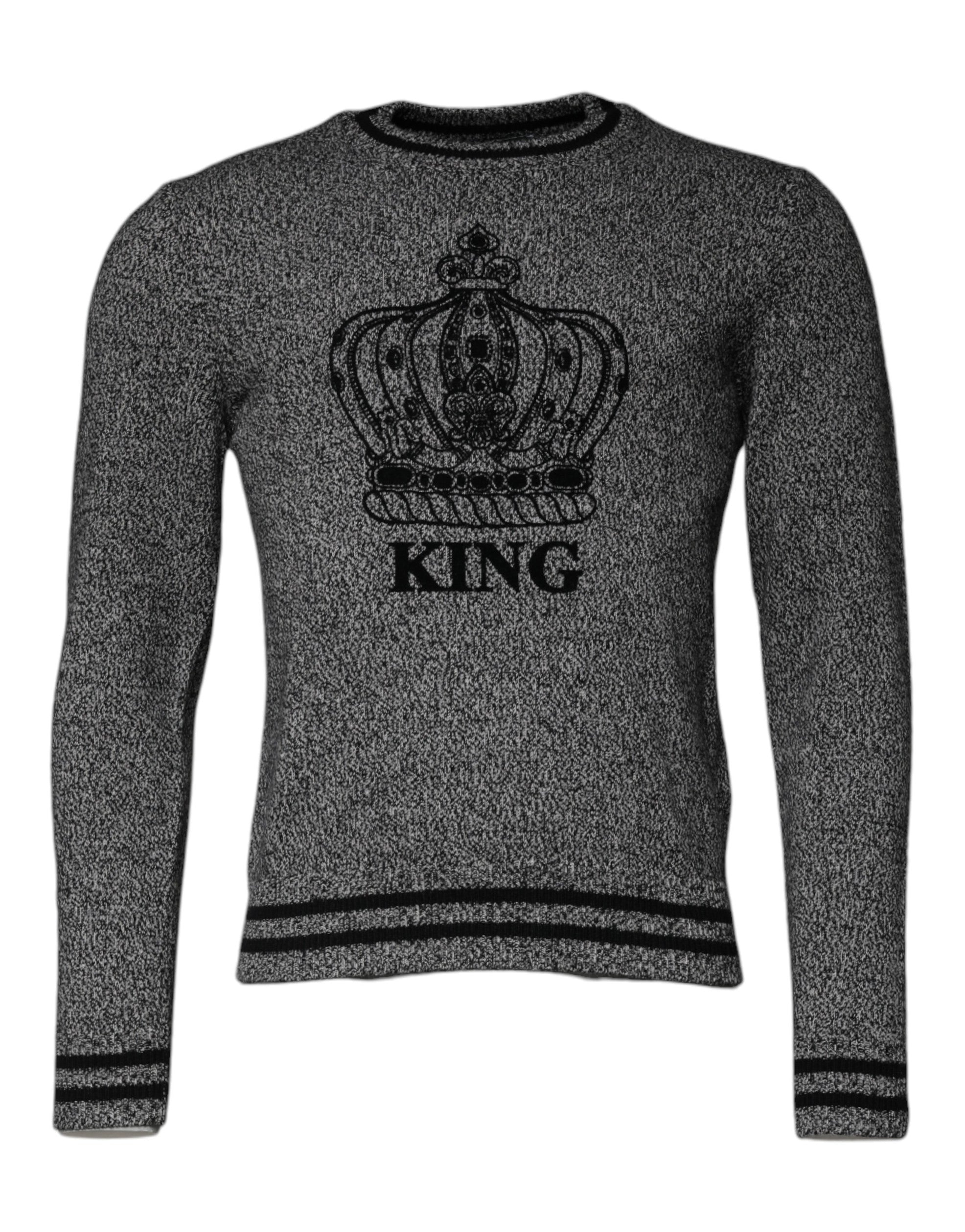 Dolce & Gabbana Gray Crown King Cashmere Pullover Men's Sweater
