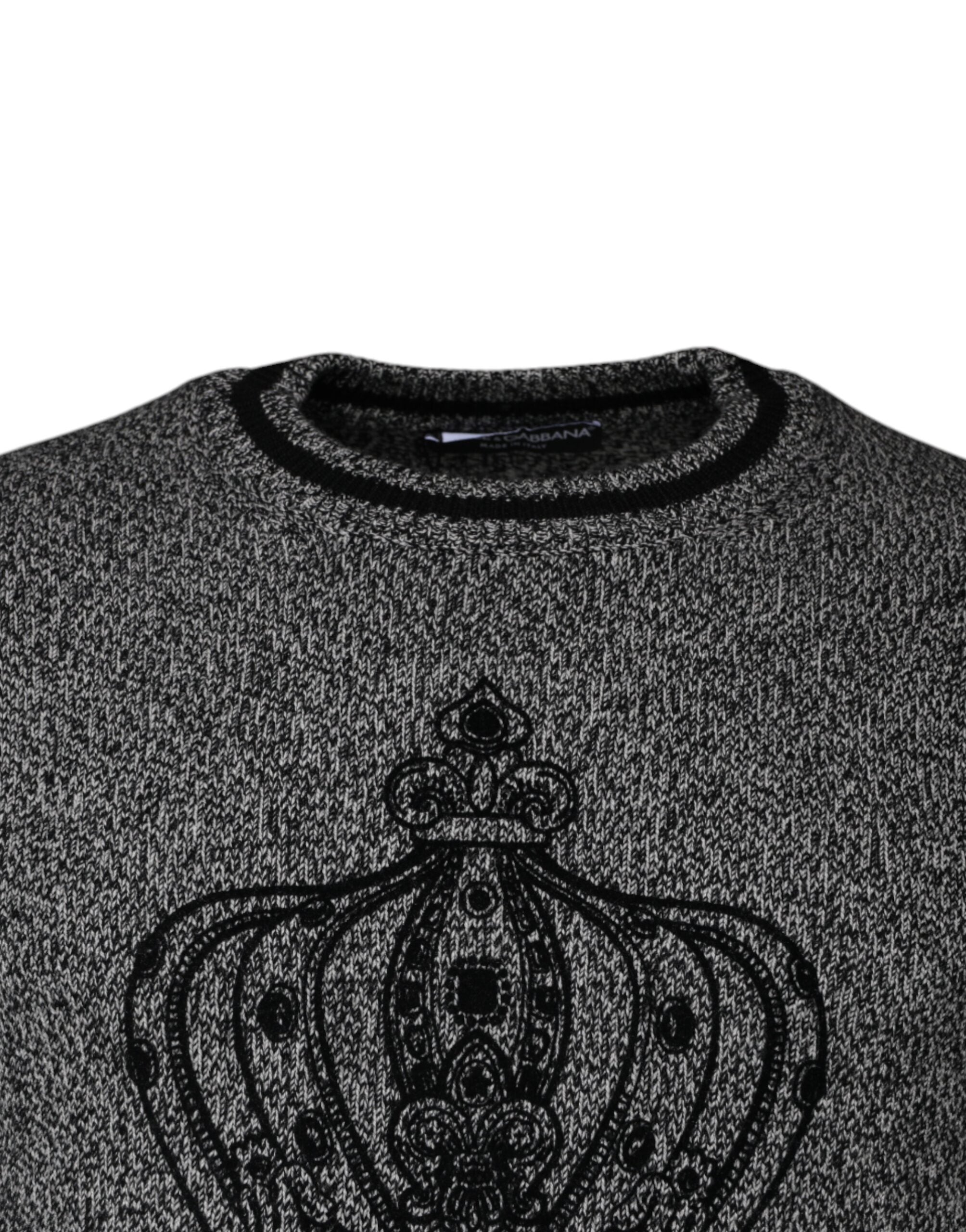 Dolce & Gabbana Gray Crown King Cashmere Pullover Men's Sweater