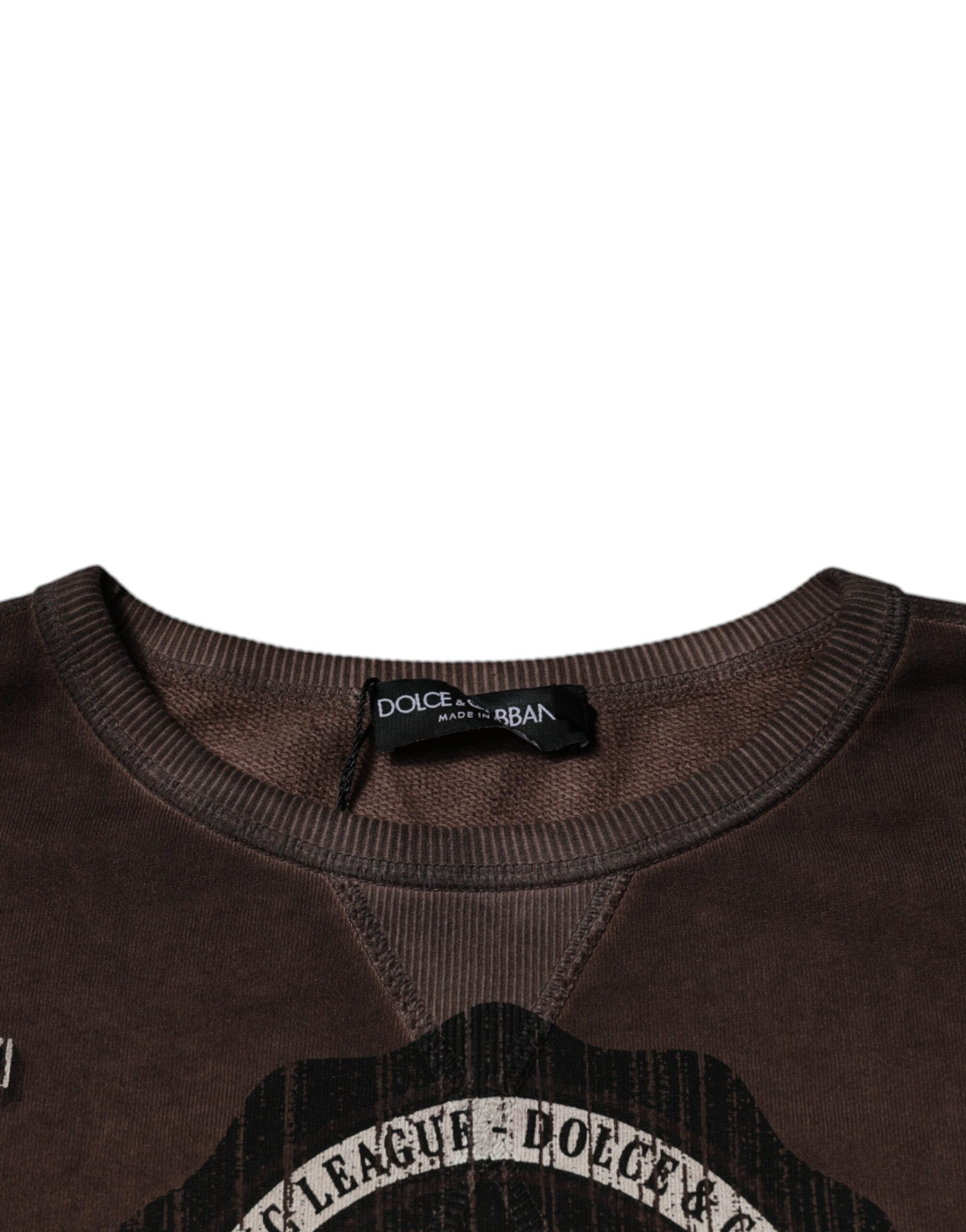 Dolce & Gabbana Brown Logo Print Crew Neck Pullover Men's Sweater