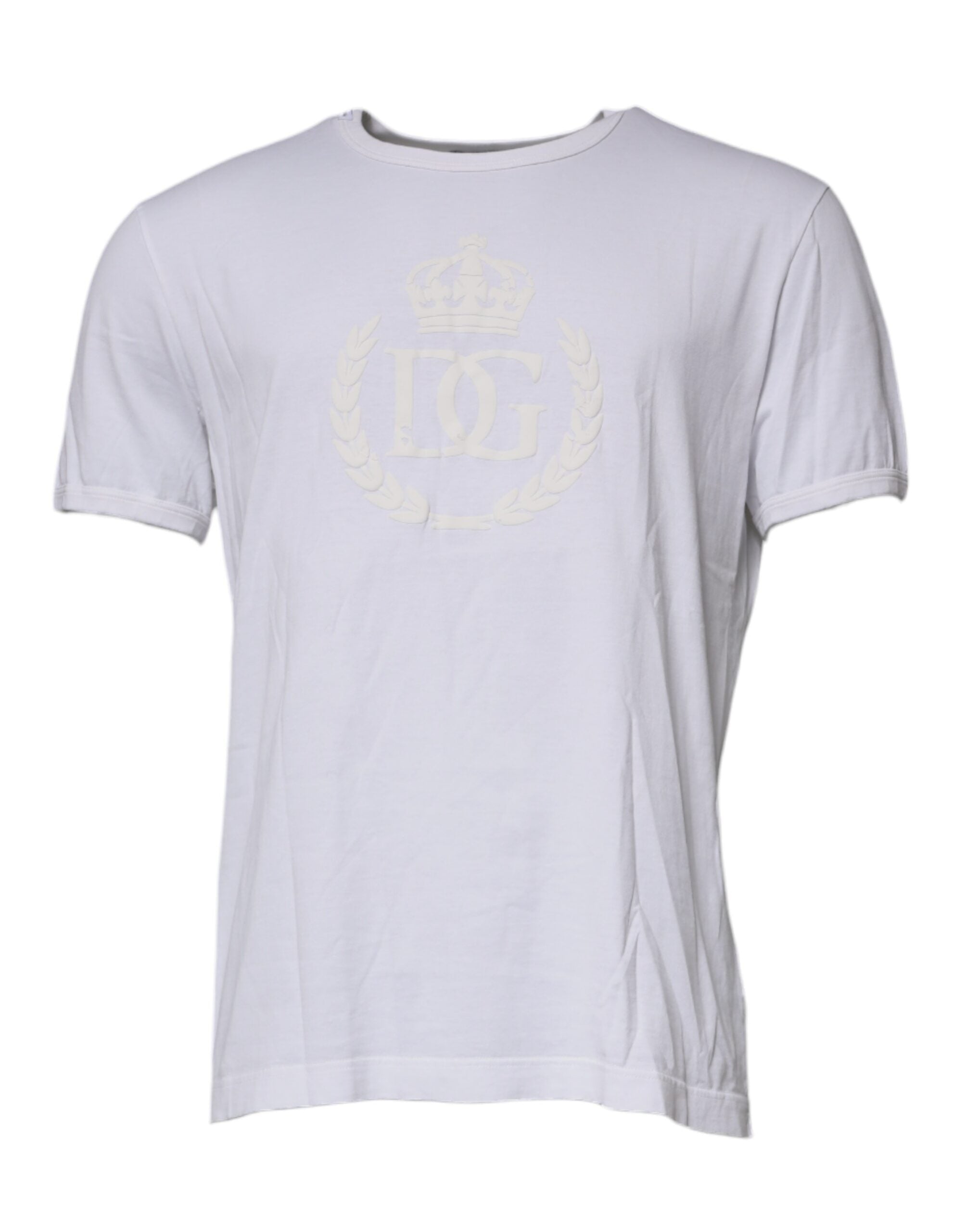Dolce & Gabbana White Logo Embossed Cotton Crewneck Men's T-shirt (Pre-Owned)