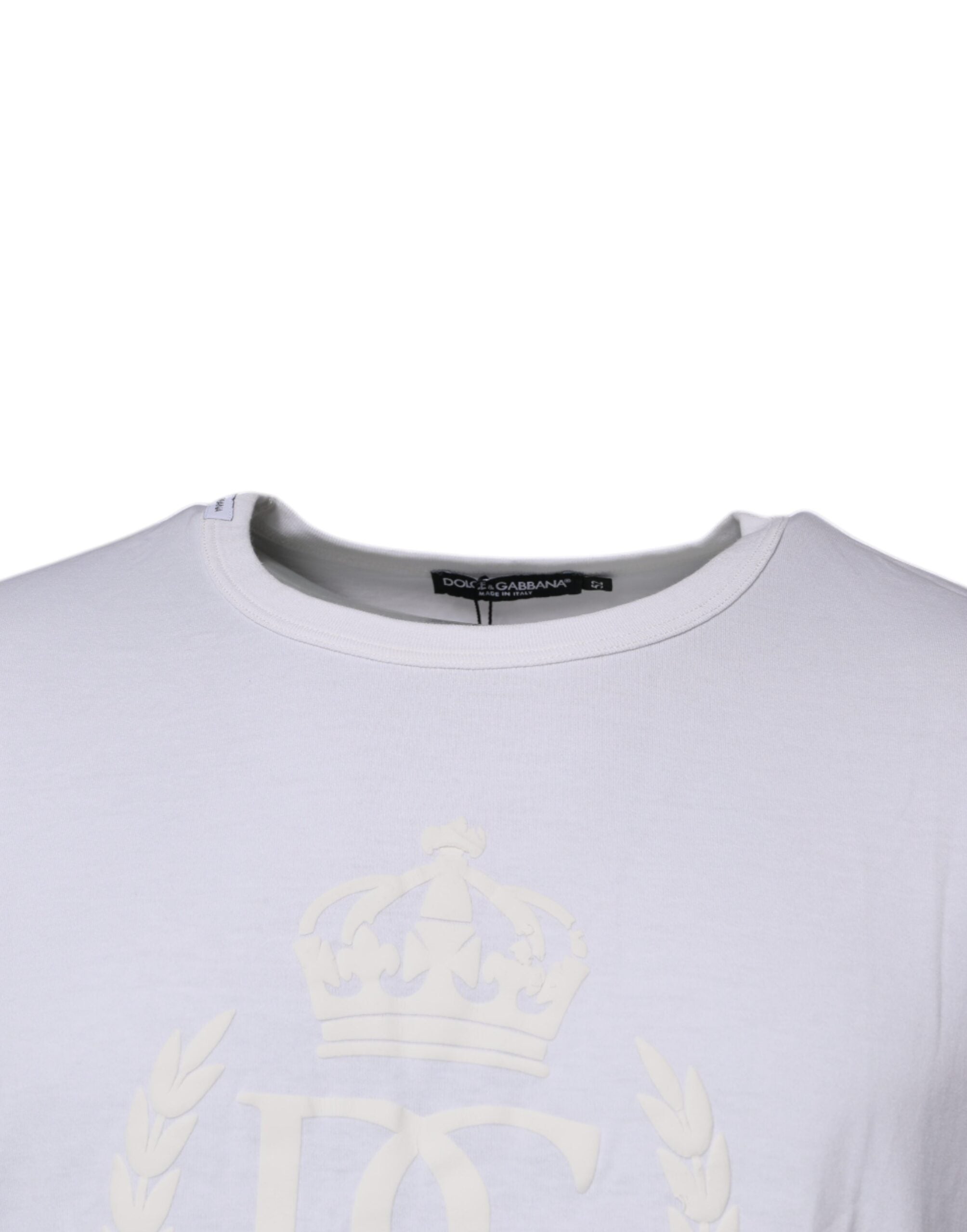 Dolce & Gabbana White Logo Embossed Cotton Crewneck Men's T-shirt (Pre-Owned)