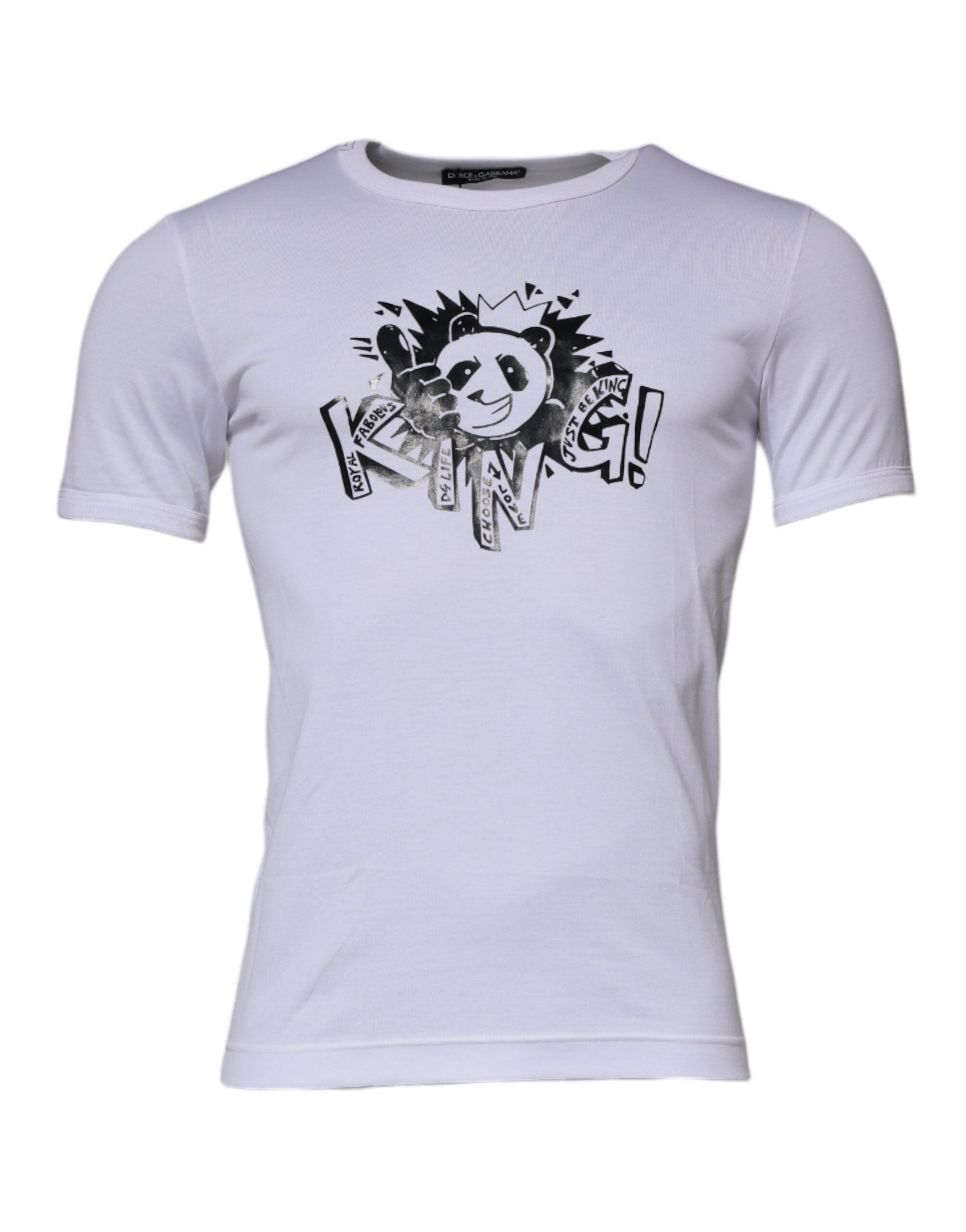 Dolce & Gabbana White Panda King Cotton Crew Neck Men's T-shirt (Pre-Owned)