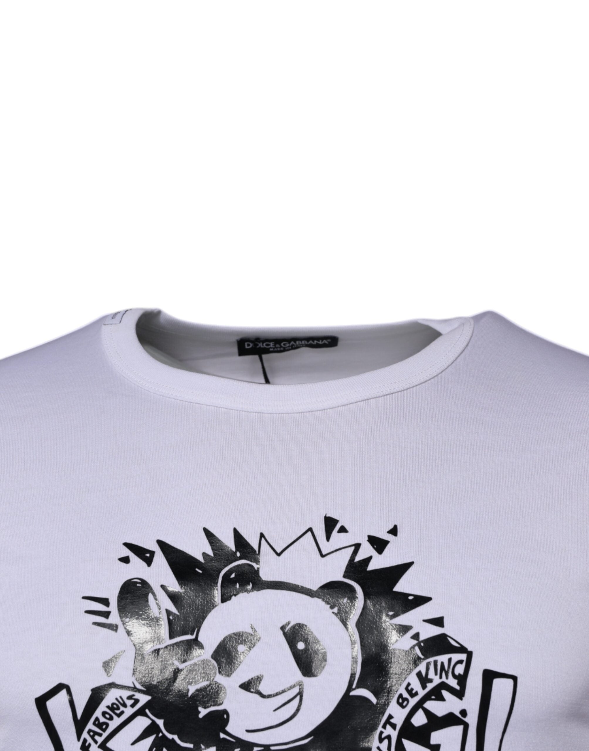 Dolce & Gabbana White Panda King Cotton Crew Neck Men's T-shirt (Pre-Owned)