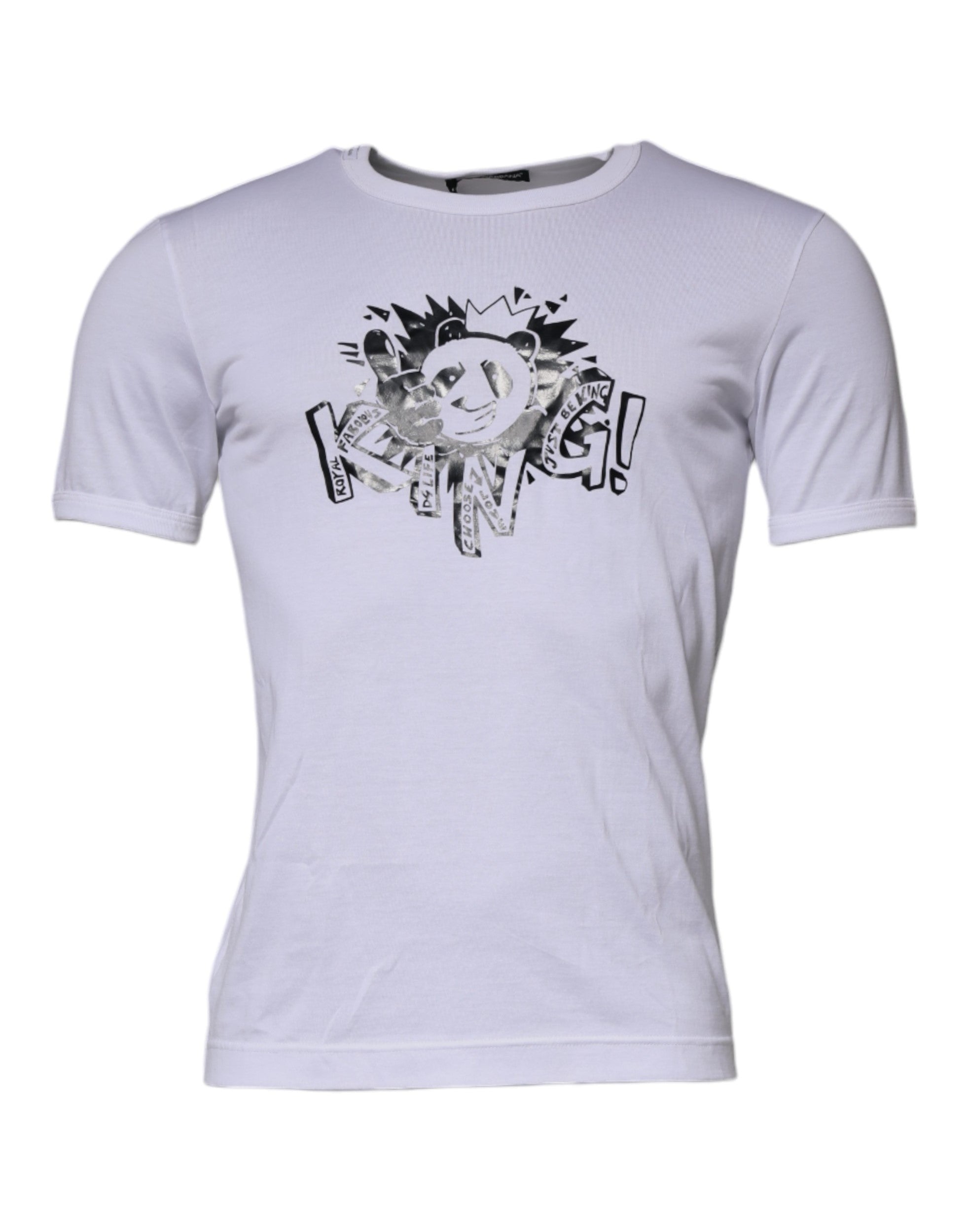 Dolce & Gabbana White Panda King Cotton Crew Neck Men's T-shirt (Pre-Owned)