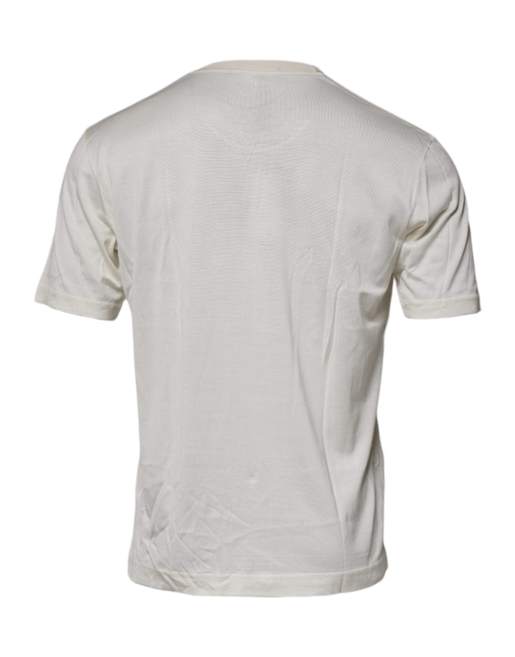 Dolce & Gabbana Off White Silk Crew Neck Short Sleeve Men's T-shirt (Pre-Owned)