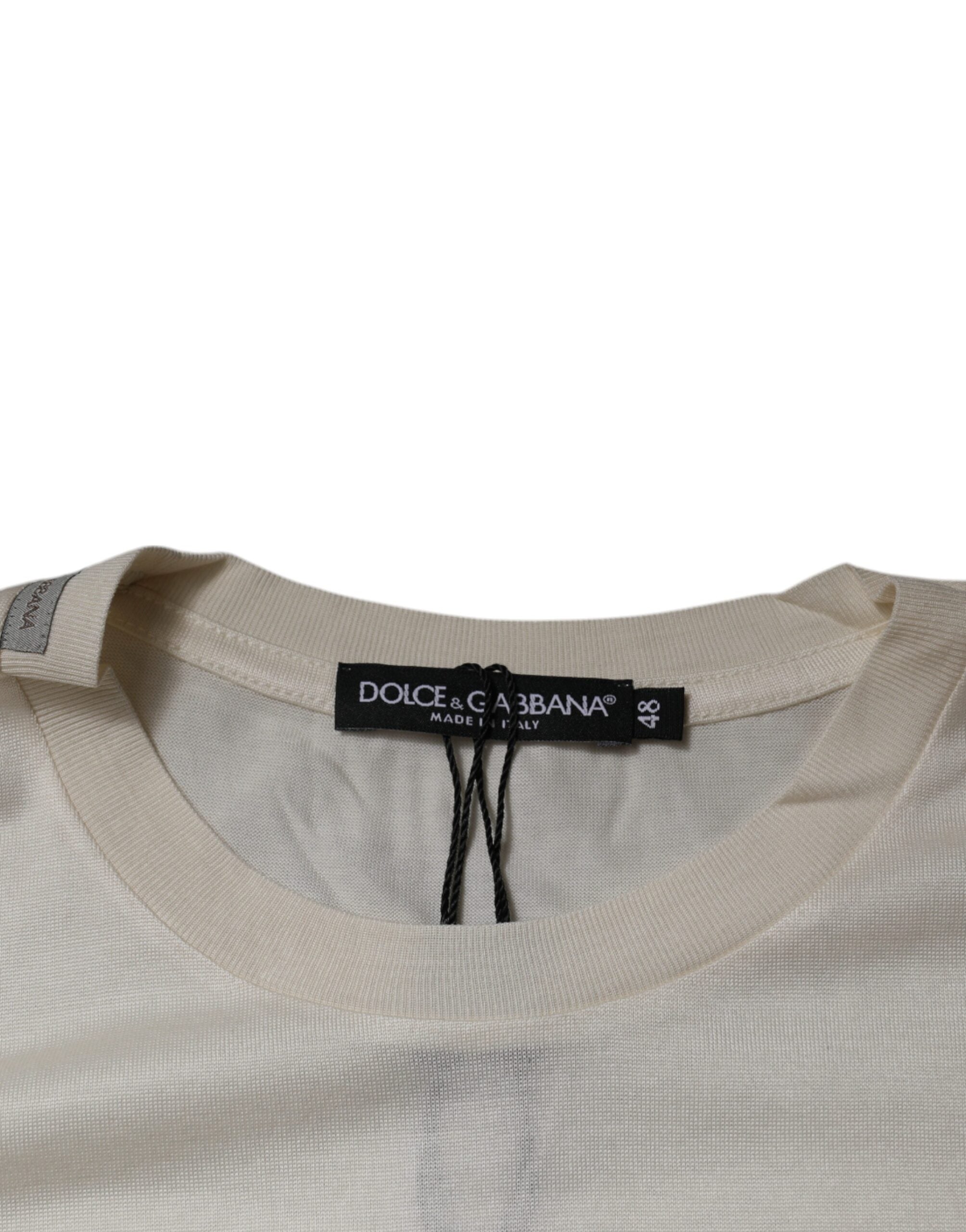 Dolce & Gabbana Off White Silk Crew Neck Short Sleeve Men's T-shirt (Pre-Owned)