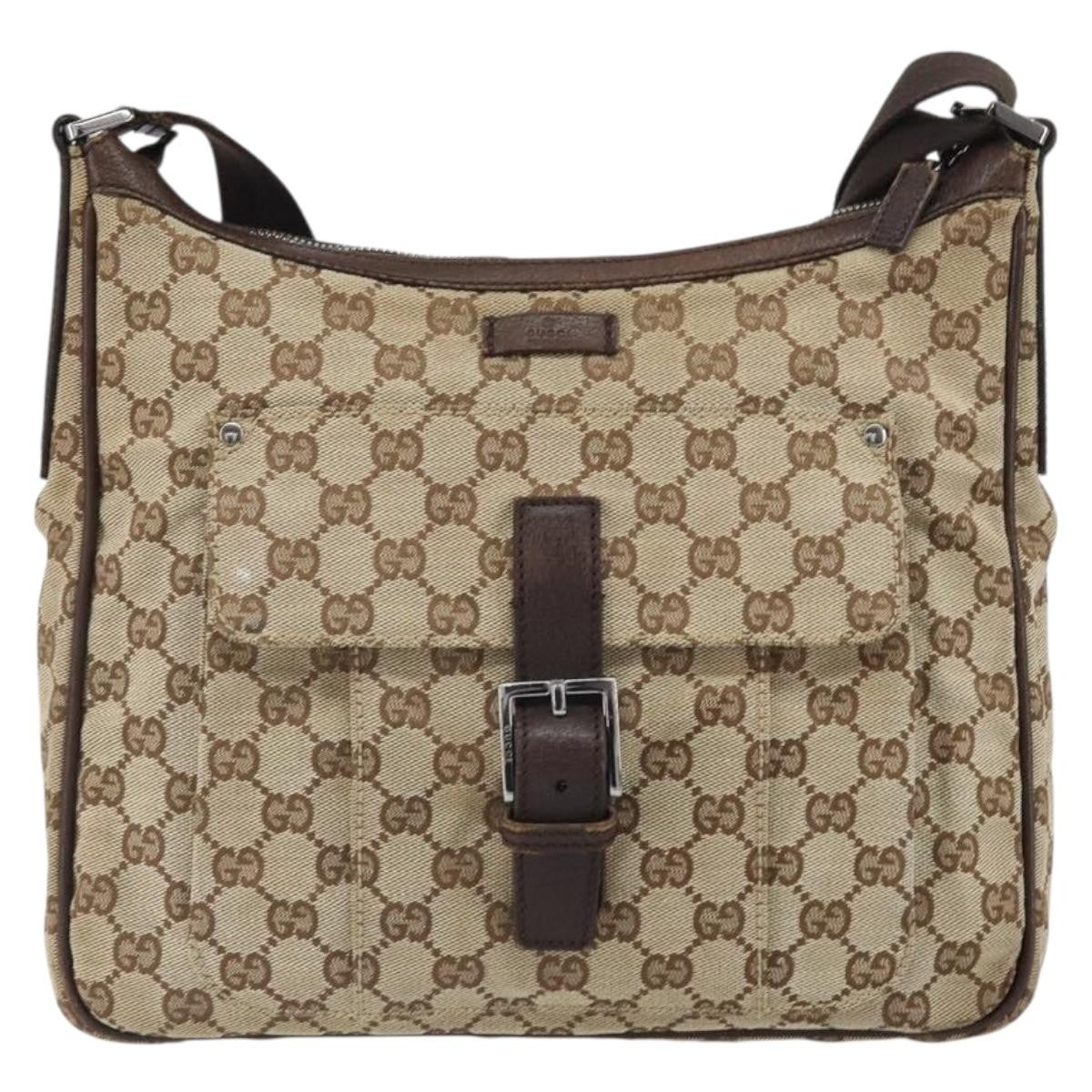 Gucci Vintage Gg Canvas And Leather Beige Canvas Shoulder Bag Bag (Pre-Owned)
