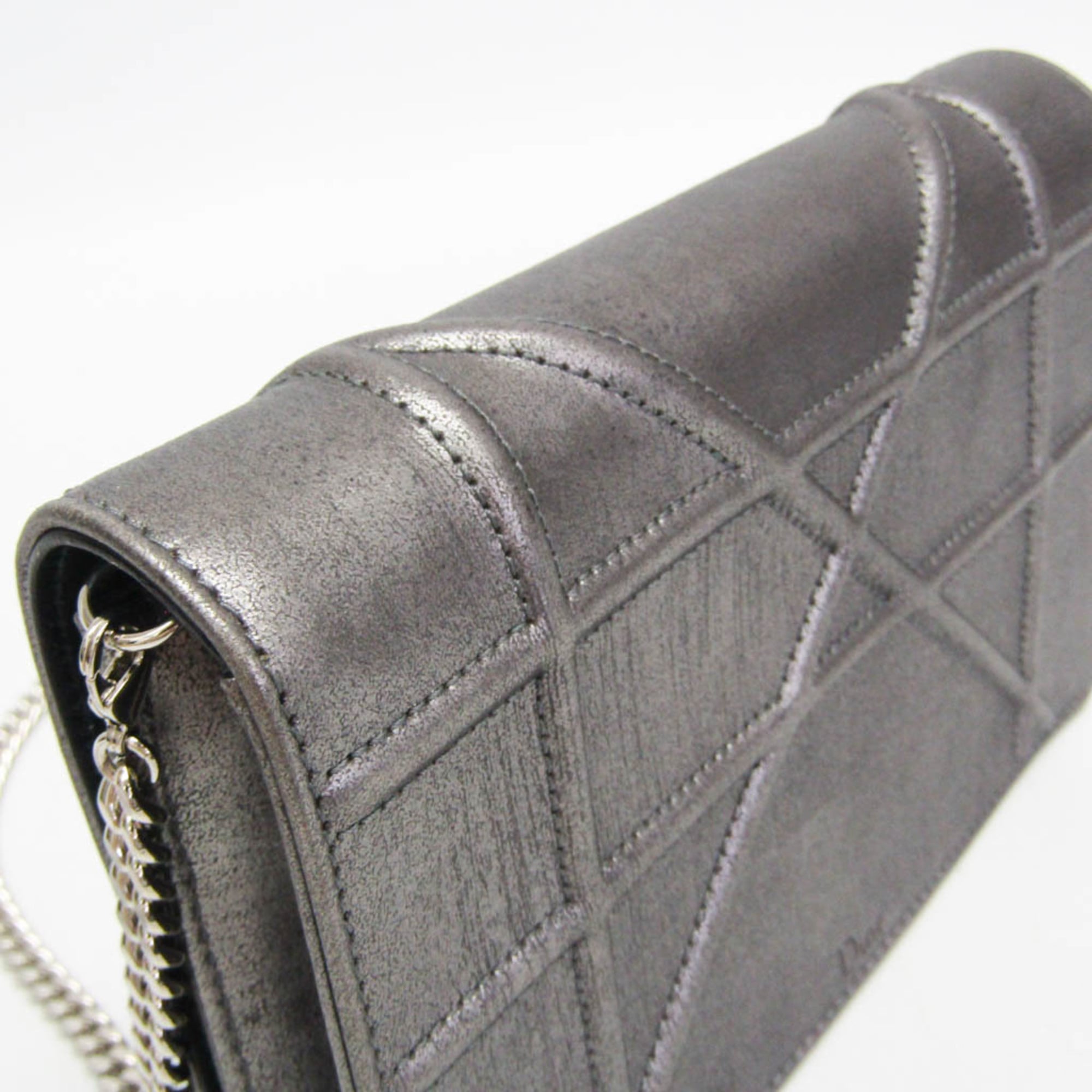Christian Dior Diorama Chain Clutch Leather Silver Leather Shoulder Bag Bag (Pre-Owned)