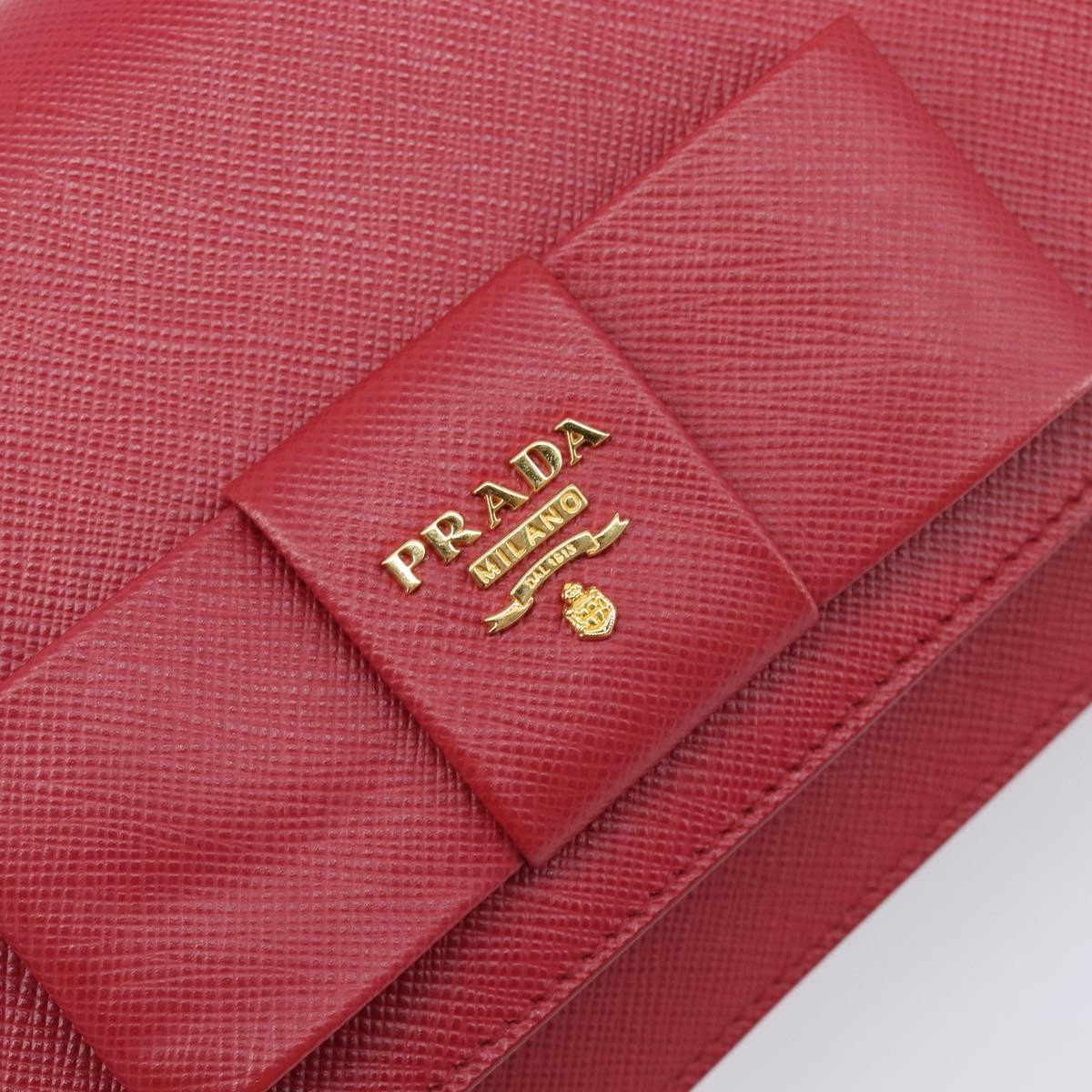 Prada Bow Wallet On Strap Saffiano Leather Red Leather Crossbody Bag Bag (Pre-Owned)
