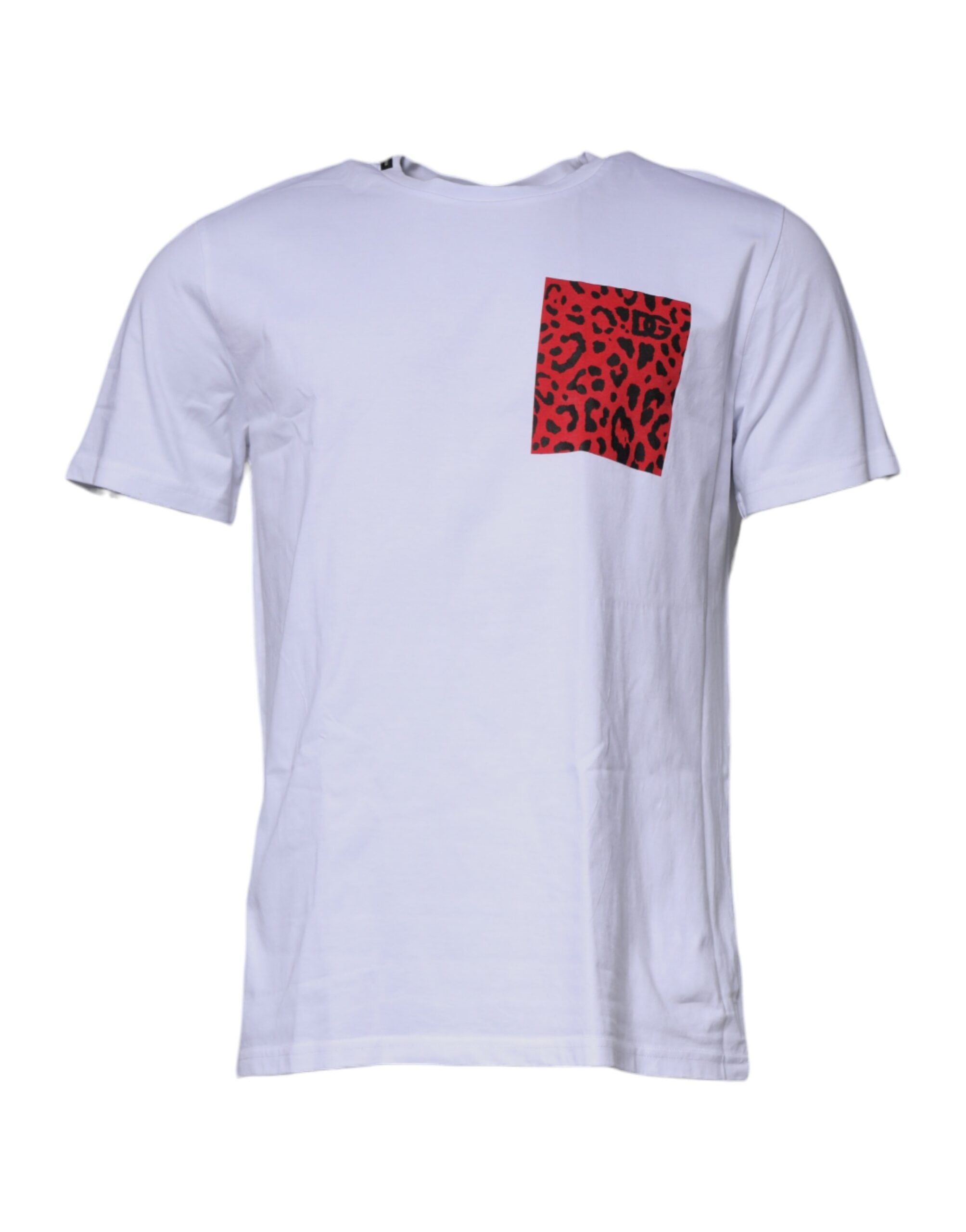 Dolce & Gabbana White Red Leopard Cotton Crew Neck Men's T-shirt