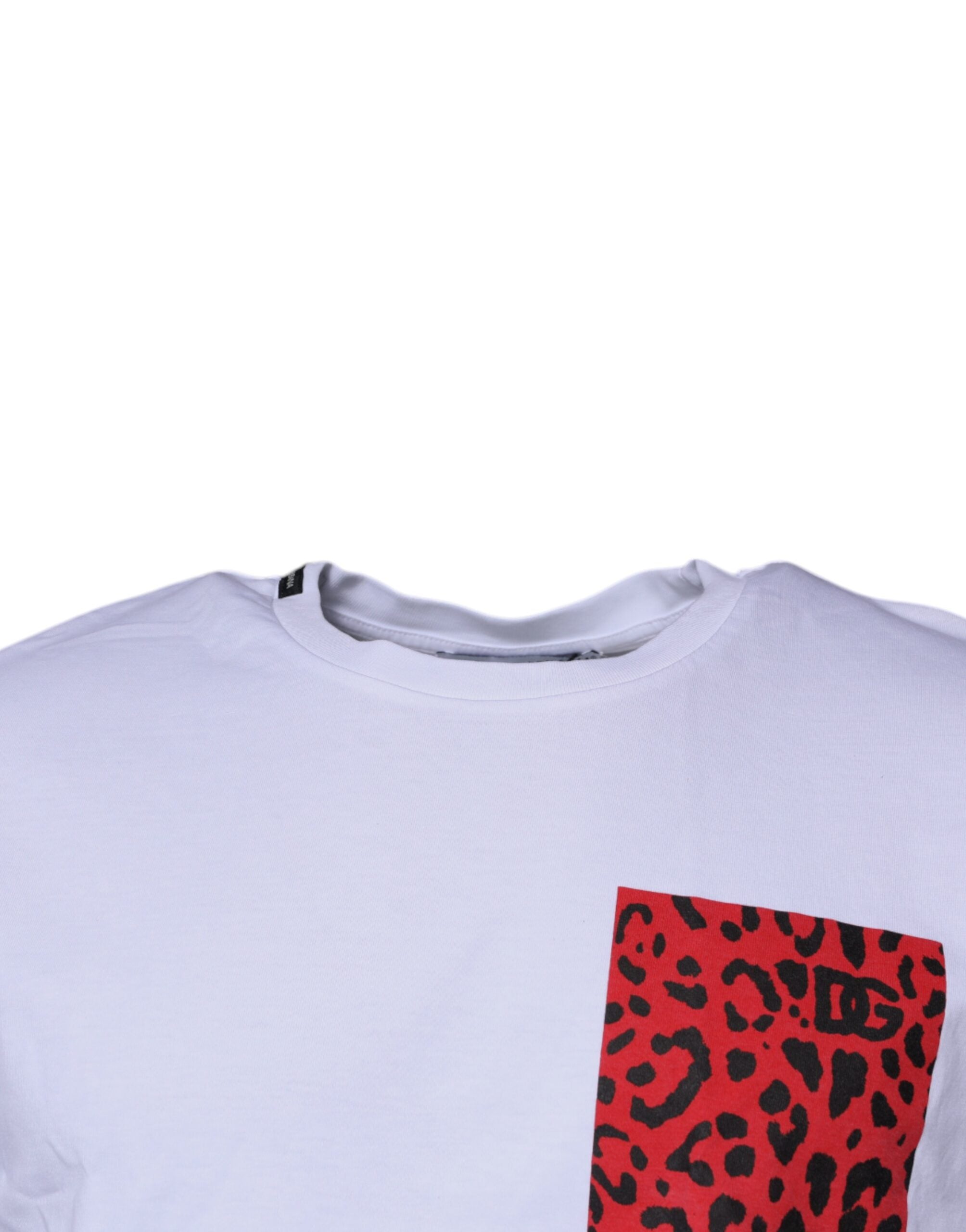 Dolce & Gabbana White Red Leopard Cotton Crew Neck Men's T-shirt