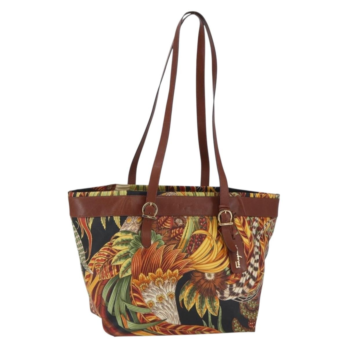 Salvatore Ferragamo Flower Tote Canvas Multicolour Pvc Tote Bag Bag (Pre-Owned)