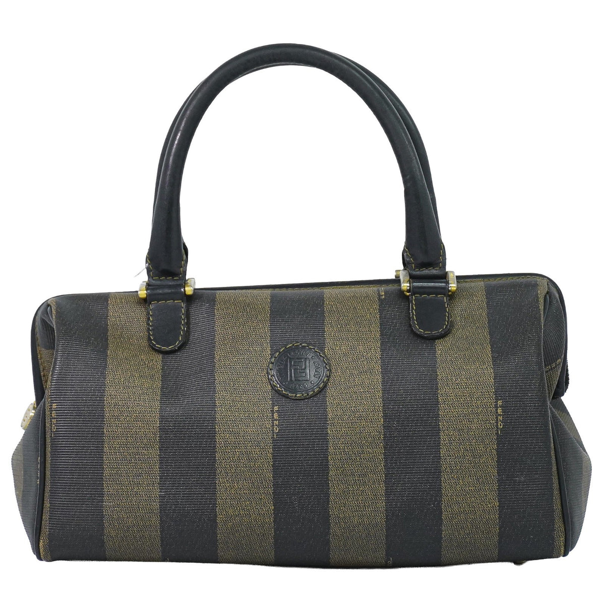 Fendi Vintage Pequin Convertible Boston Coated Canvas Khaki Canvas Handbag (Pre-Owned)