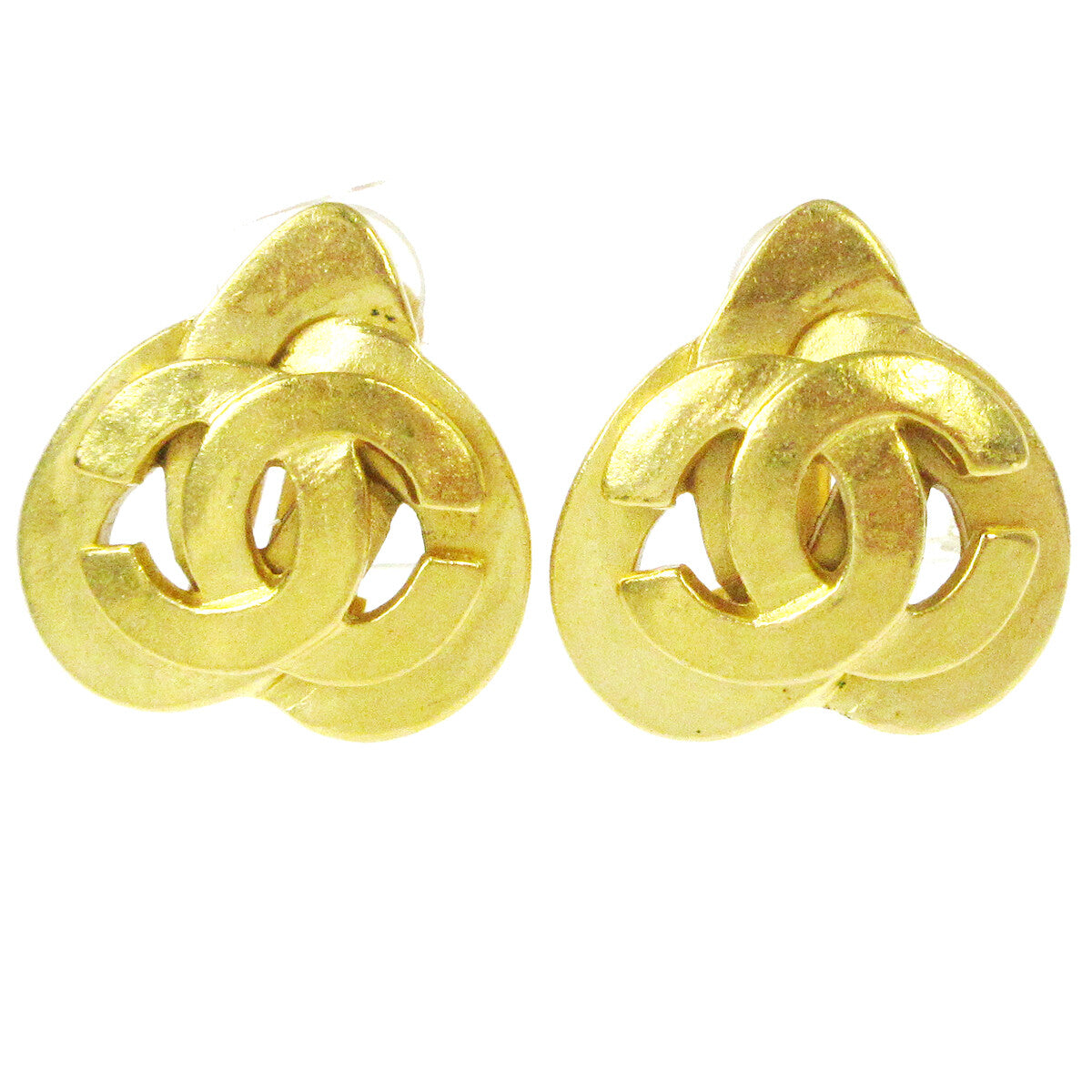 Chanel Vintage Cc Heart Clip-On Metal Gold Gold Earrings Jewelry (Pre-Owned)