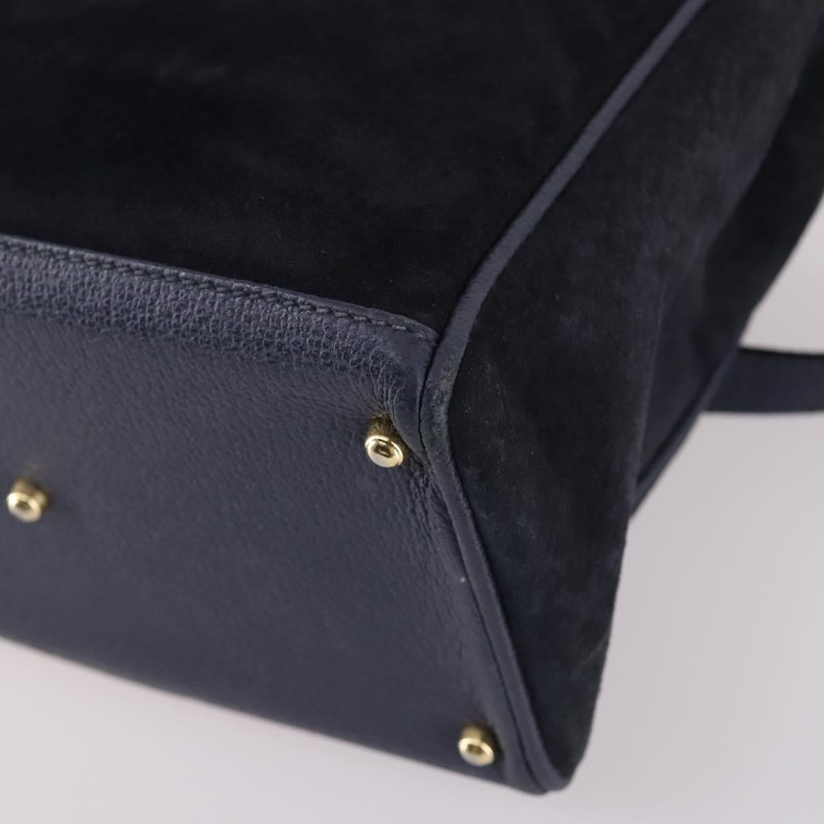 Gucci Vintage Bamboo Handle Suede Navy Suede Handbag (Pre-Owned)