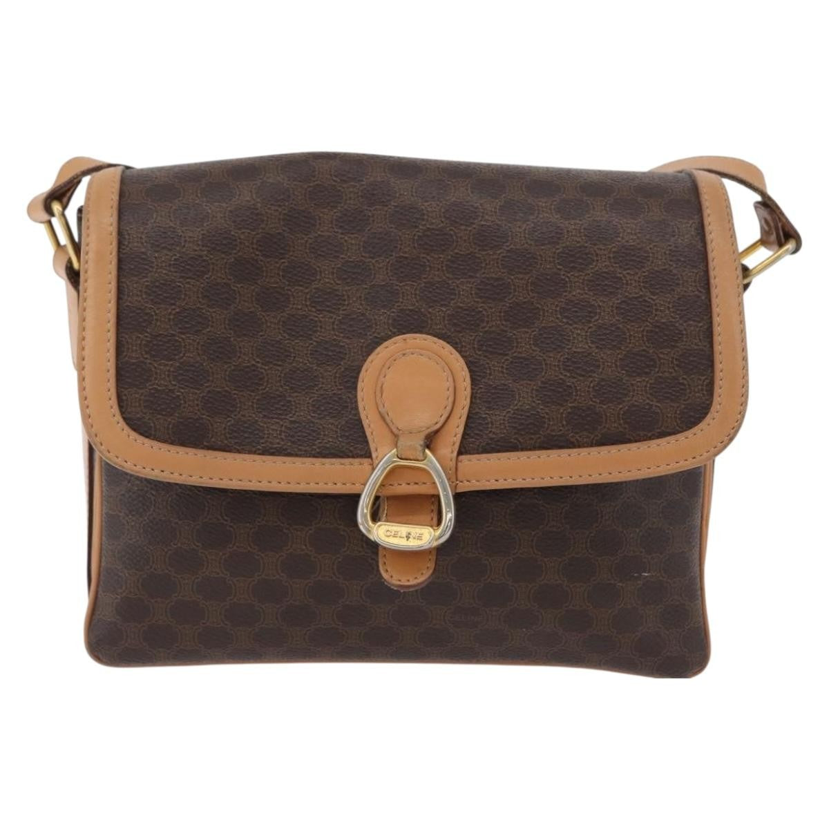Celine Vintage Macadam Canvas And Leather Brown Canvas Shoulder Bag Bag (Pre-Owned)