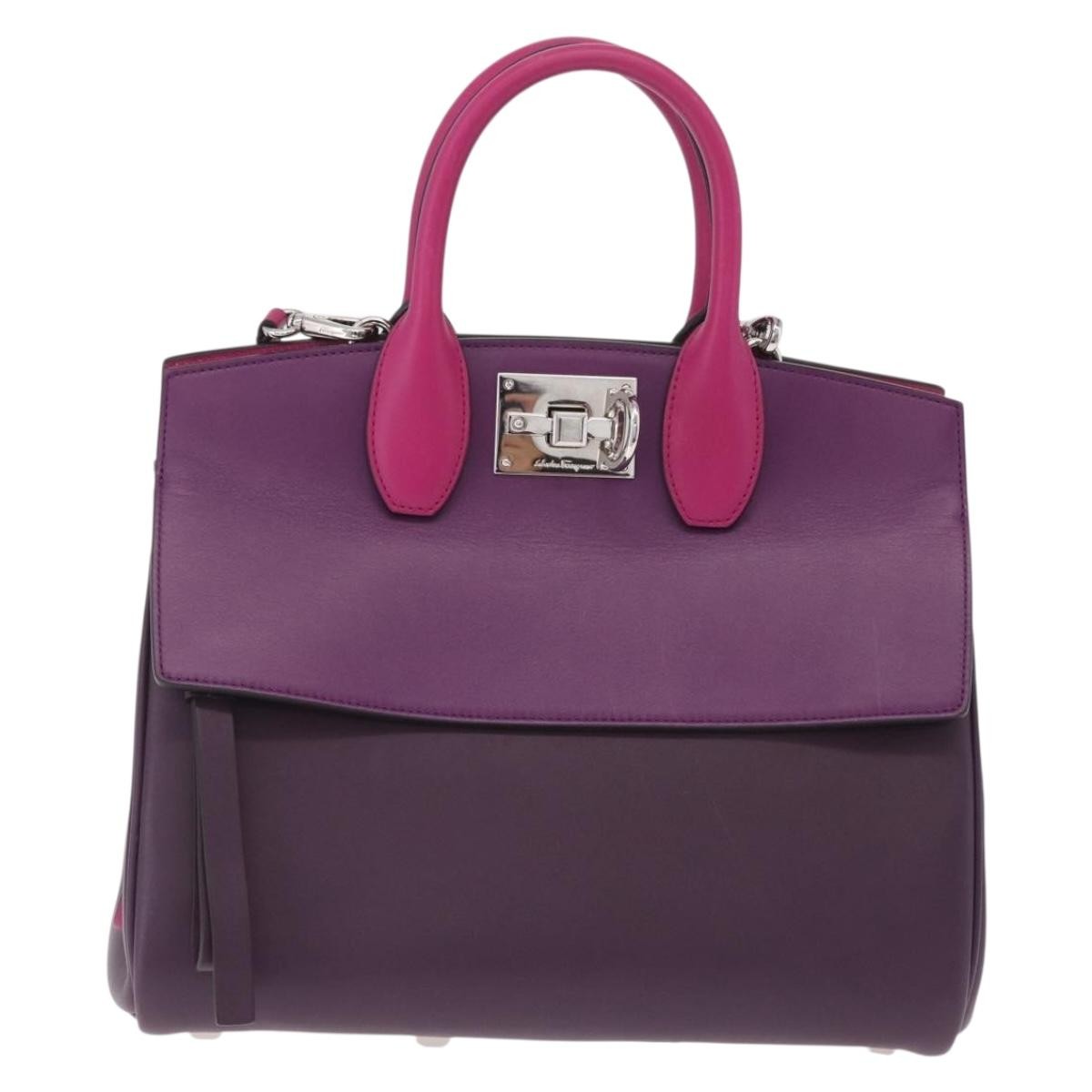 Salvatore Ferragamo Studio Satchel Leather Purple Leather Handbag (Pre-Owned)
