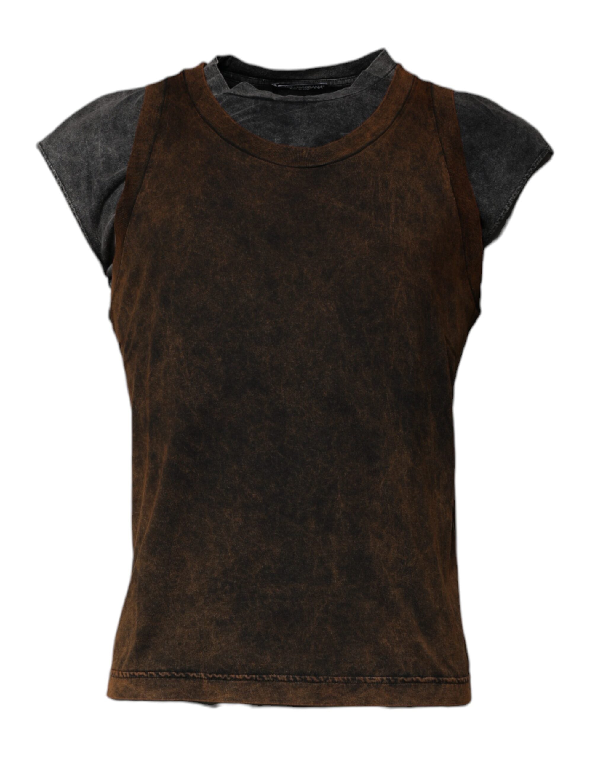 Dolce & Gabbana Brown Cotton Round Neck Sleeveless Men's T-shirt