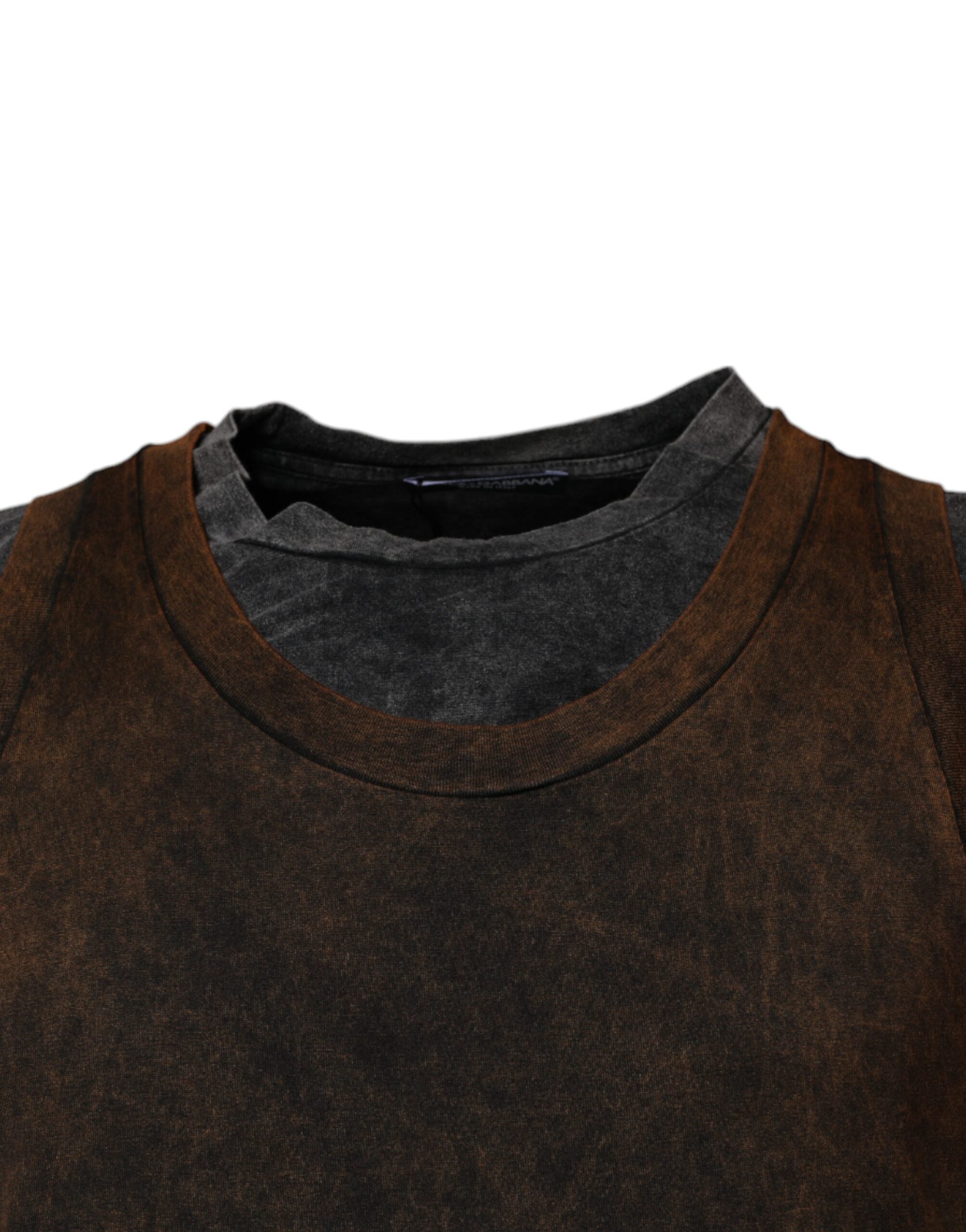 Dolce & Gabbana Brown Cotton Round Neck Sleeveless Men's T-shirt