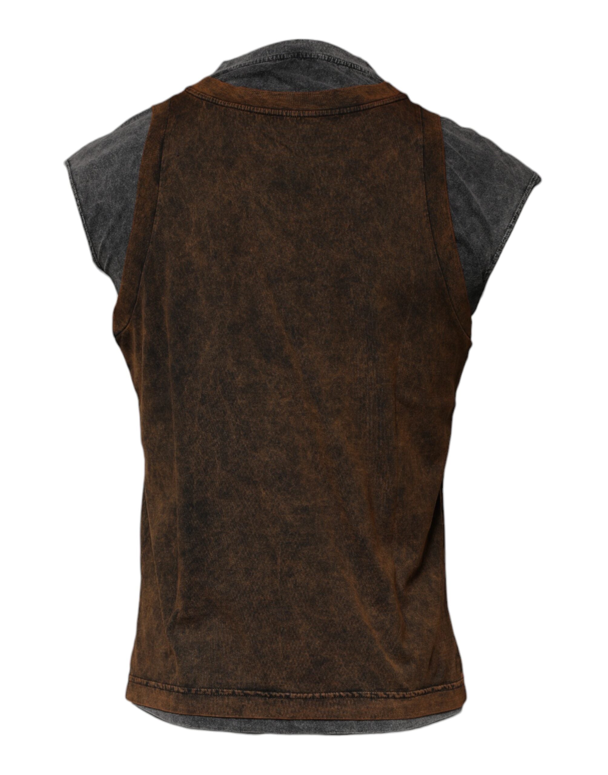 Dolce & Gabbana Brown Cotton Round Neck Sleeveless Men's T-shirt