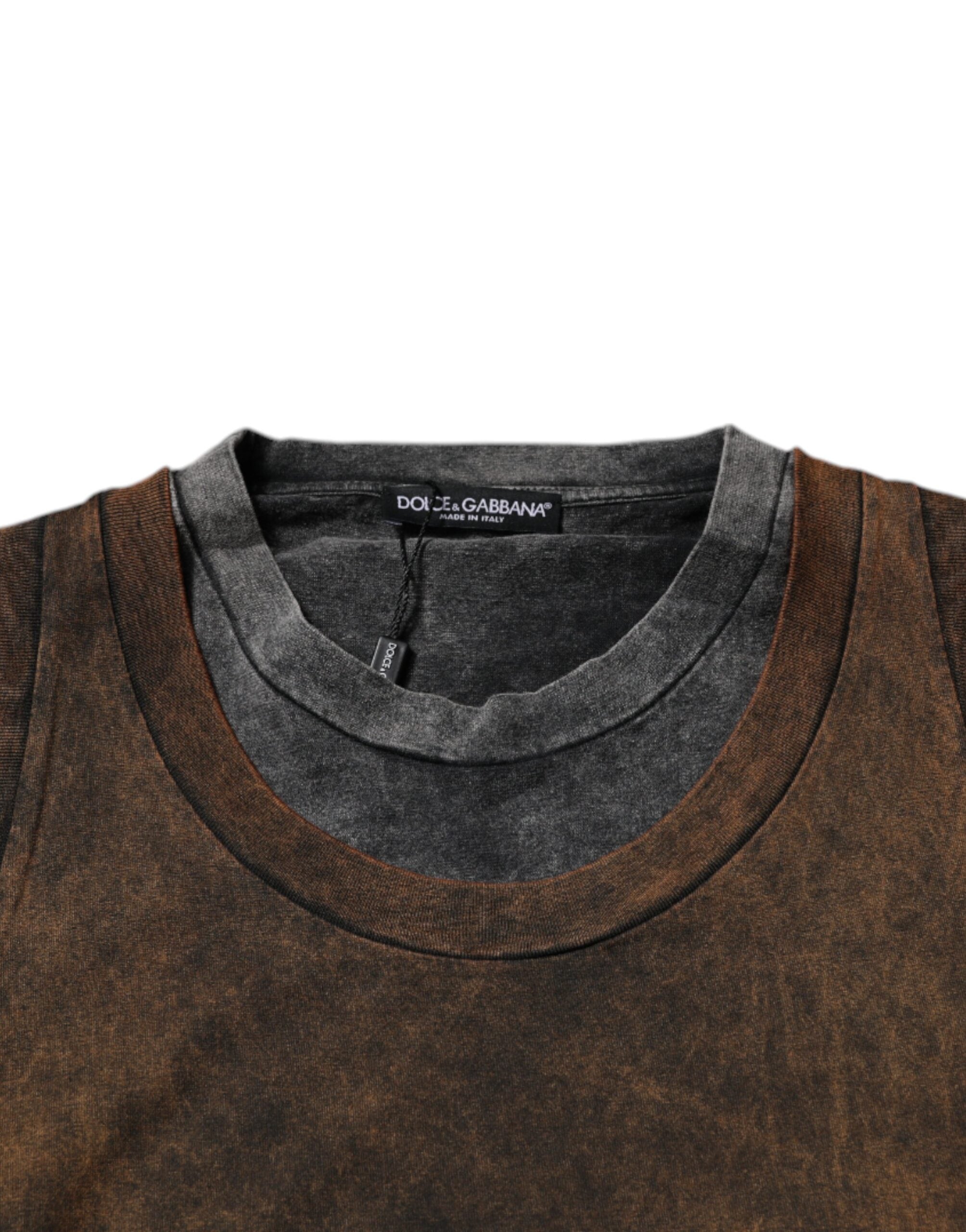 Dolce & Gabbana Brown Cotton Round Neck Sleeveless Men's T-shirt