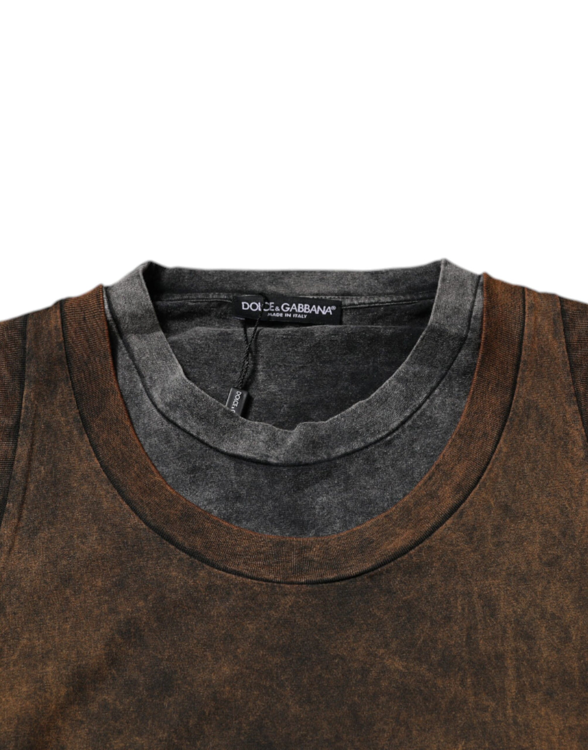 Dolce & Gabbana Brown Cotton Round Neck Sleeveless Men's T-shirt