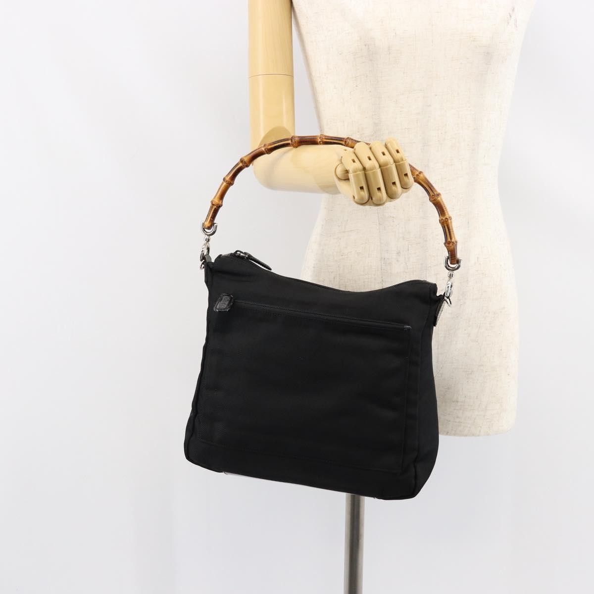 Gucci Vintage Bamboo Handle Nylon Black Nylon Handbag (Pre-Owned)