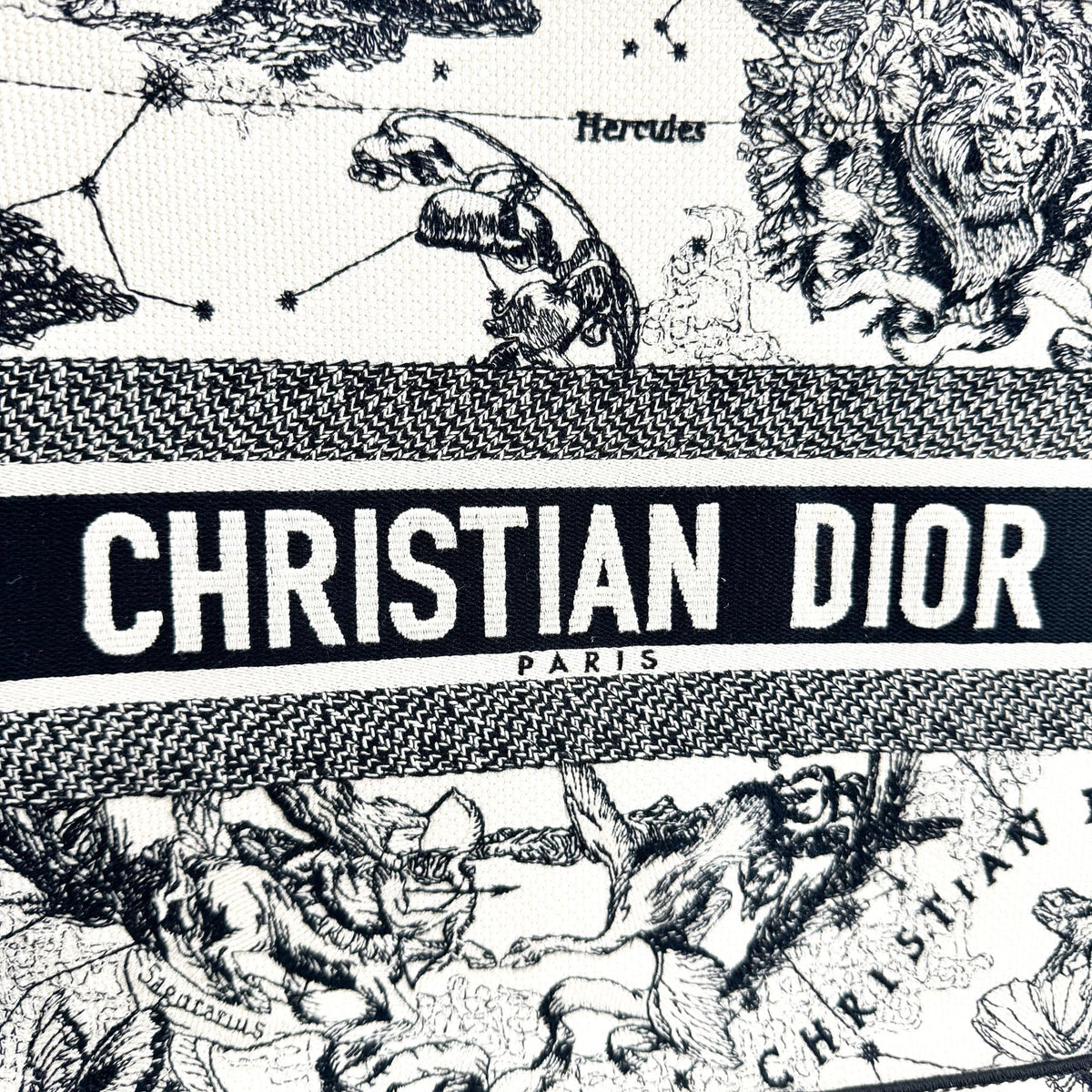 Christian Dior Book Embroidered Canvas White Canvas Tote Bag Bag (Pre-Owned)