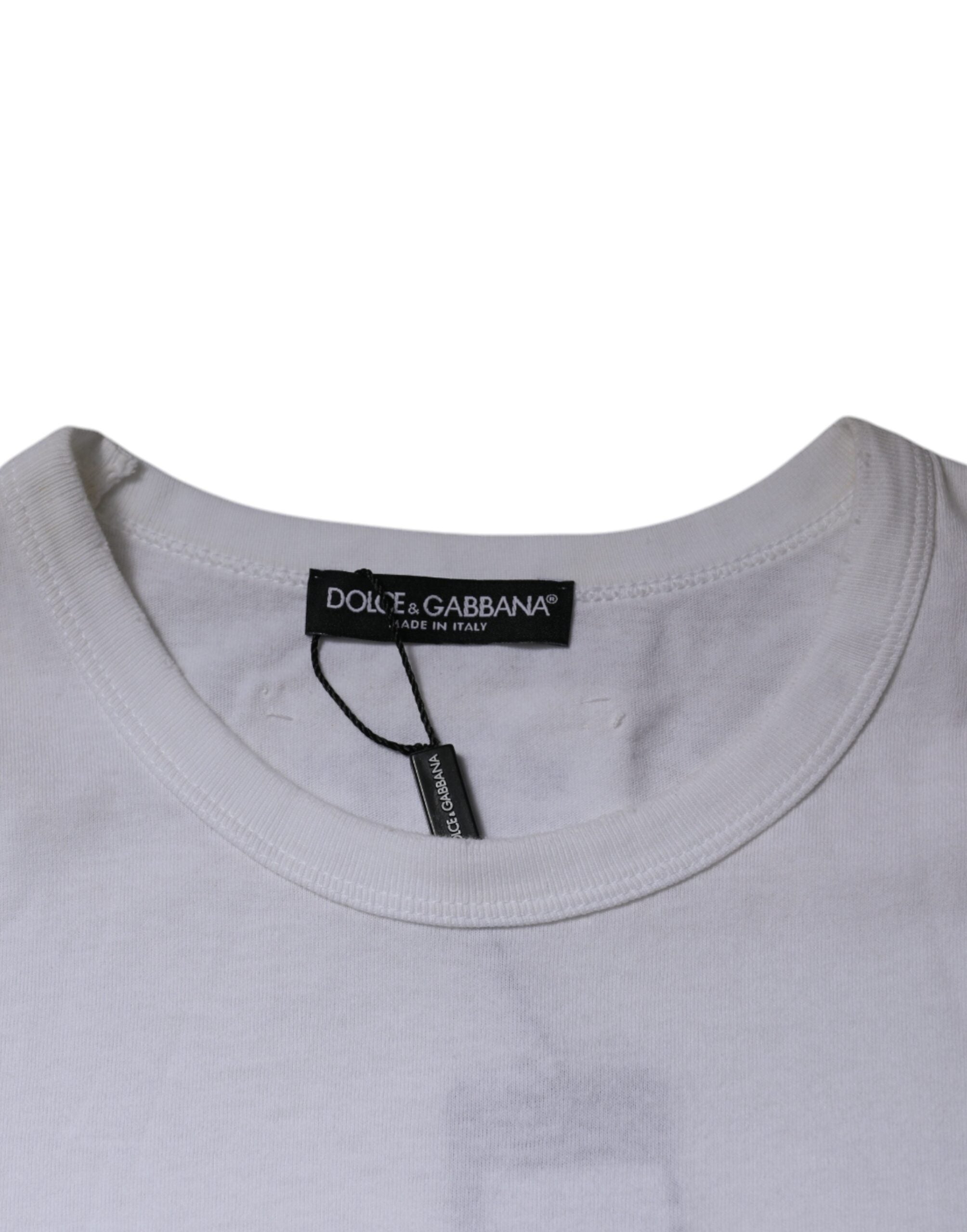 Dolce & Gabbana White Stripes Crew Neck Short Sleeves Men's T-shirt