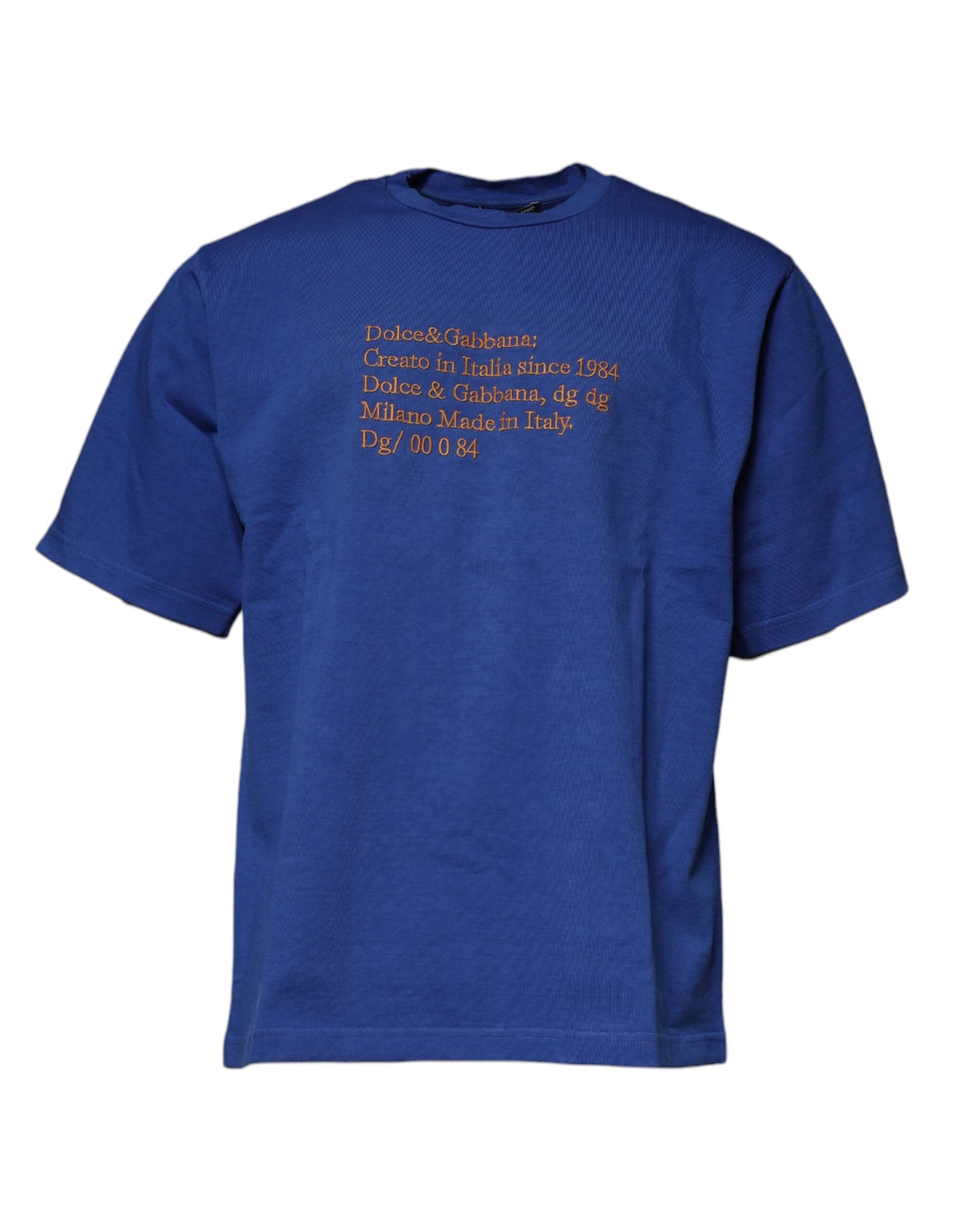 Dolce & Gabbana Blue Graphic Print Cotton Crew Neck Men's T-shirt