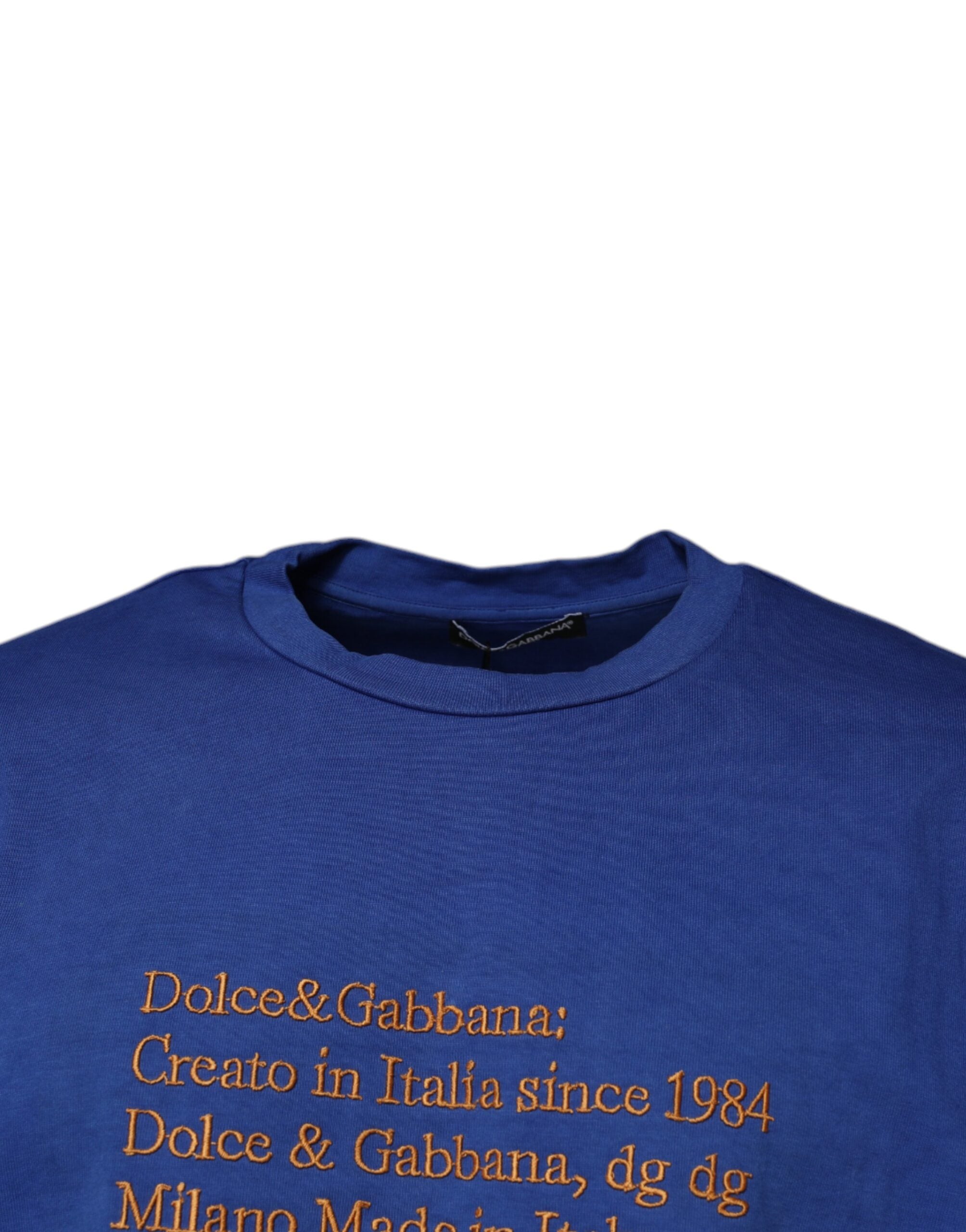 Dolce & Gabbana Blue Graphic Print Cotton Crew Neck Men's T-shirt